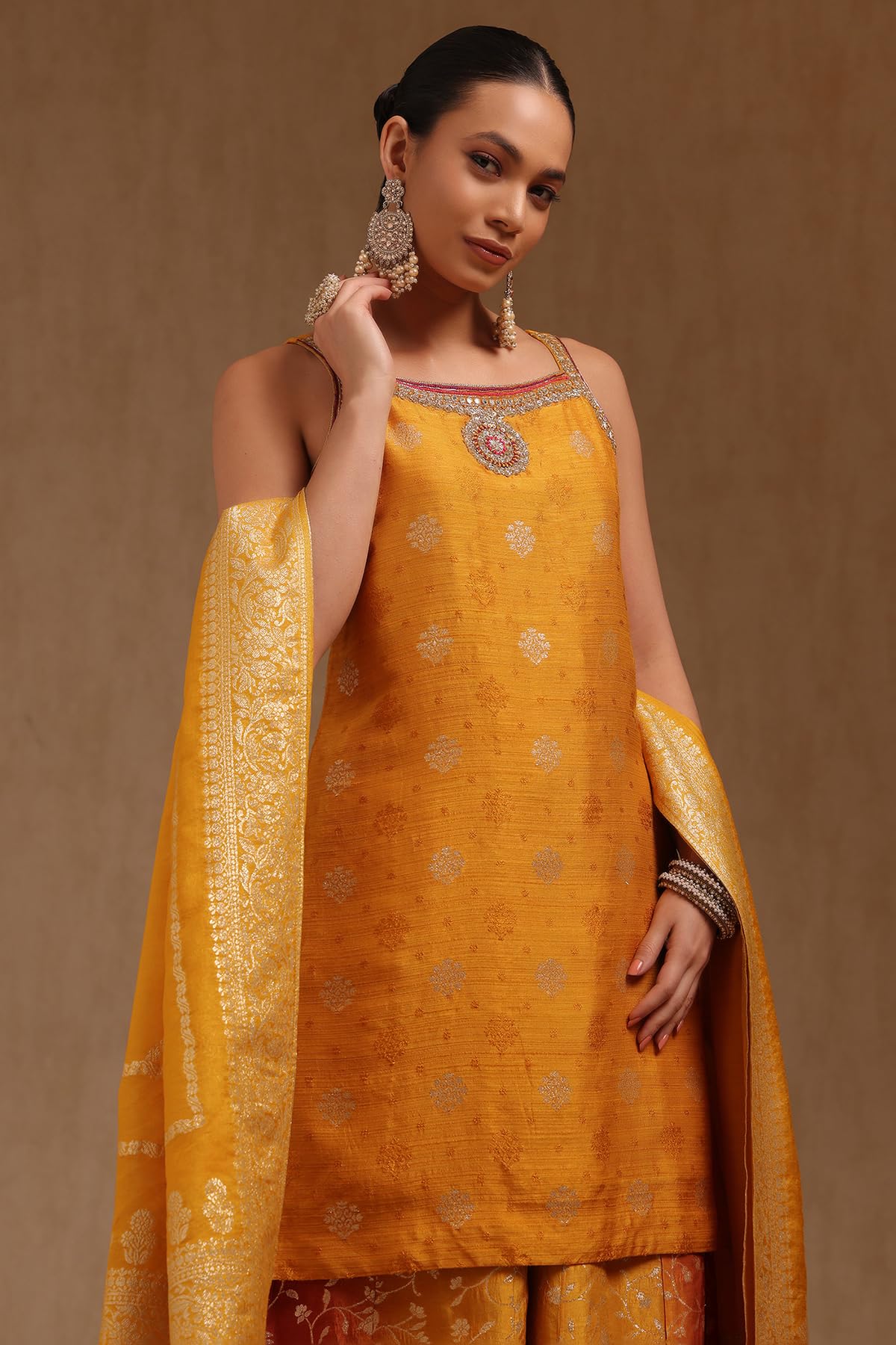 Soch Women's Brocade Salwar Suit Set (EWA5CD22385_Mustard
