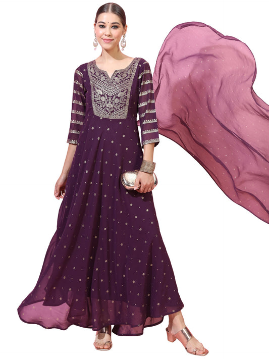 Vishudh Women's Polyester Maxi Dress (VNDS000221_Purple