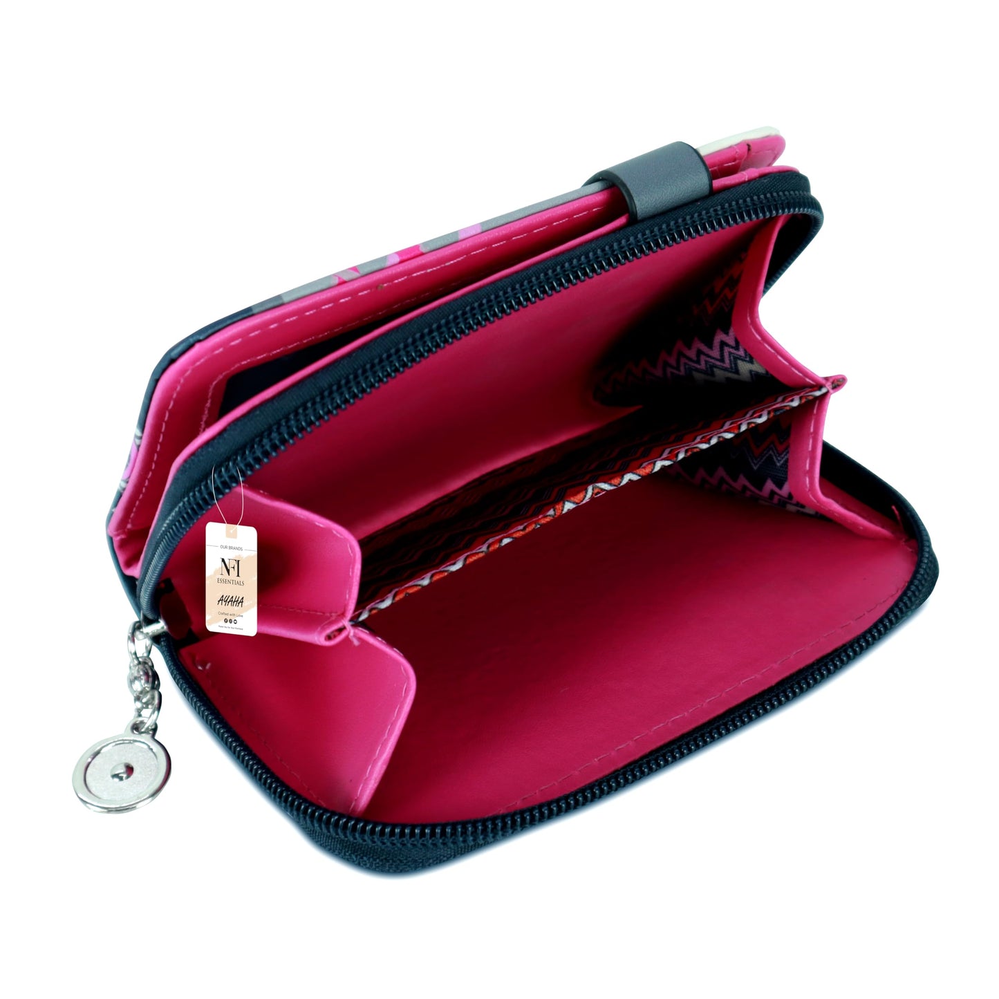 NFI essentials Small Wallet for Women, PU Leather Printed Mini Zipper Wallet for Girls, Credit Card Holder Organizer Coin Purse for Girls