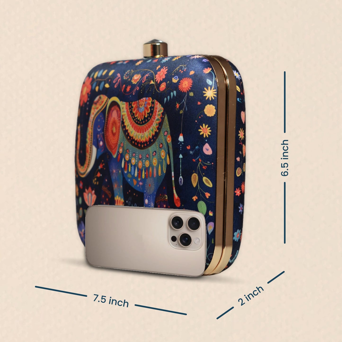Artklim Women’s Elephant Printed Clutch Bag | Ladies Evening Clutch Purse for Casual Outings, Party Bridal and Wedding Use | Stylish Ethnic Handbag with Detachable Chain Strap (Multicolor)