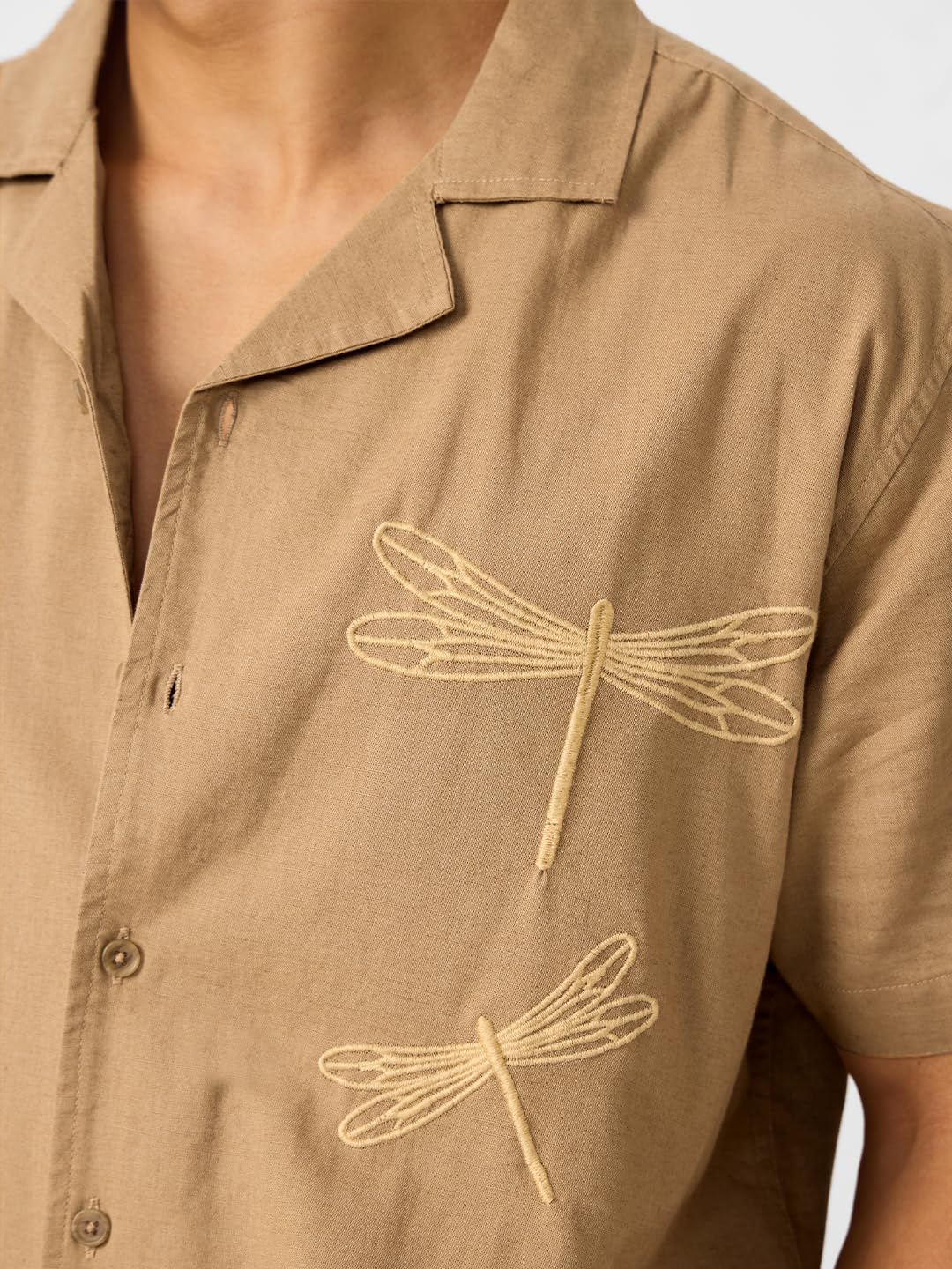 The Souled Store Official Bloom : Dragon Fly Men and Boys Multicolor Half Sleeve Collared Neck Button Front Regular Fit All Over Printed Holiday Shirts