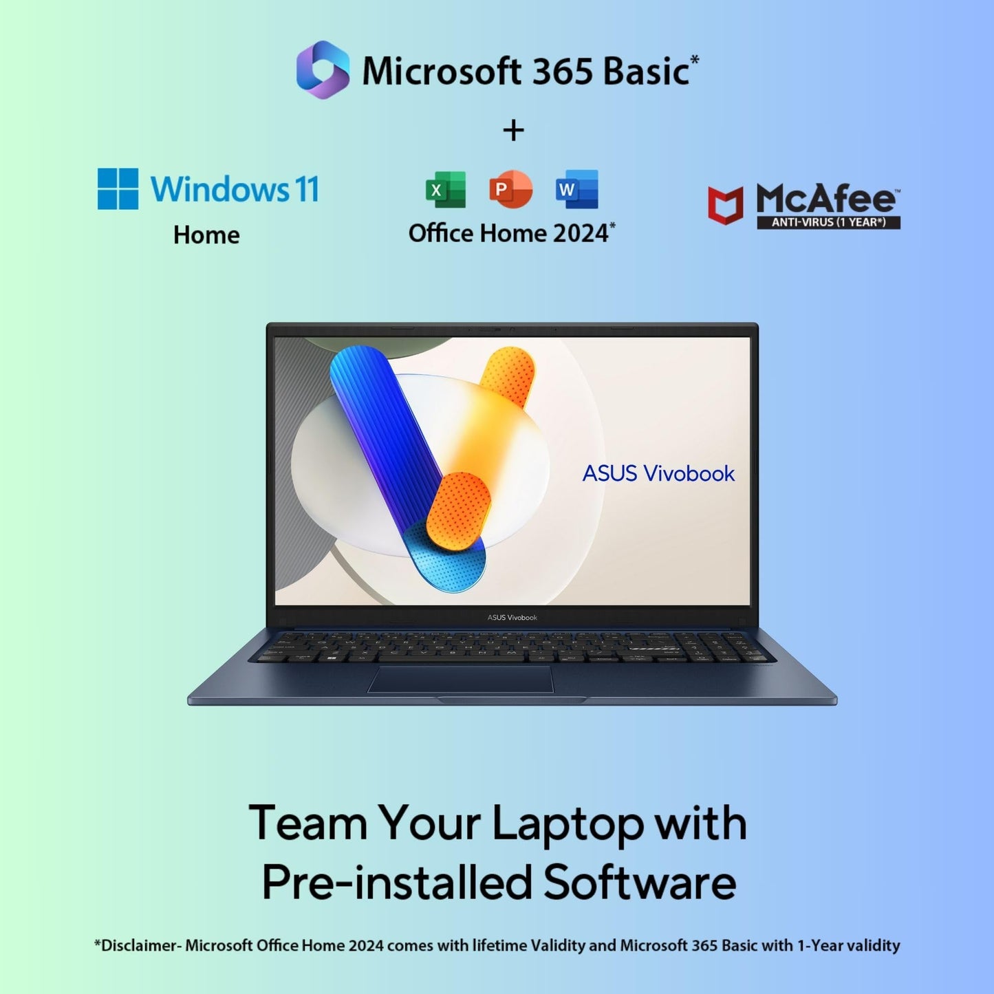 ASUS Vivobook 15,13th Gen,Intel Core i3-1315U (Intel UHD /16GB RAM/512GB SSD/FHD/15.6"/60Hz/Win 11/M365 Basic (1Year)*/Backlit Keyboard/Office Home 2024/Quiet Blue/1.70 kg) X1504VA-NJ2325WS