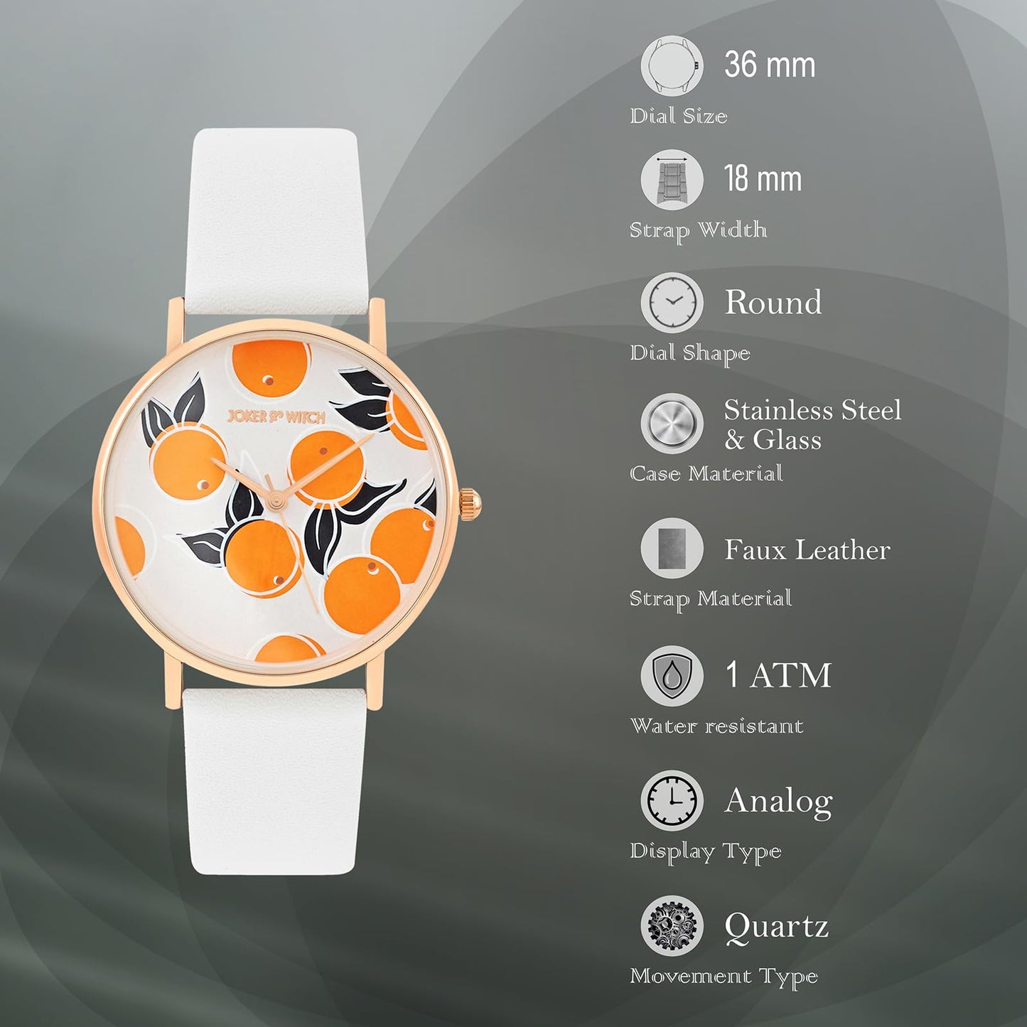Joker & Witch Leather Women Zesty Orange White Dial Pu Strap Analog Watch, White Band