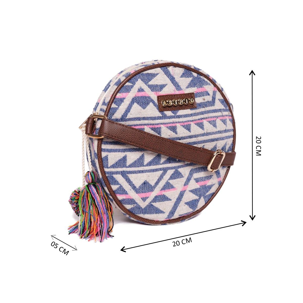 ASTRID Round Sling Bag With Pompoms For Girls And Women (multicolor)