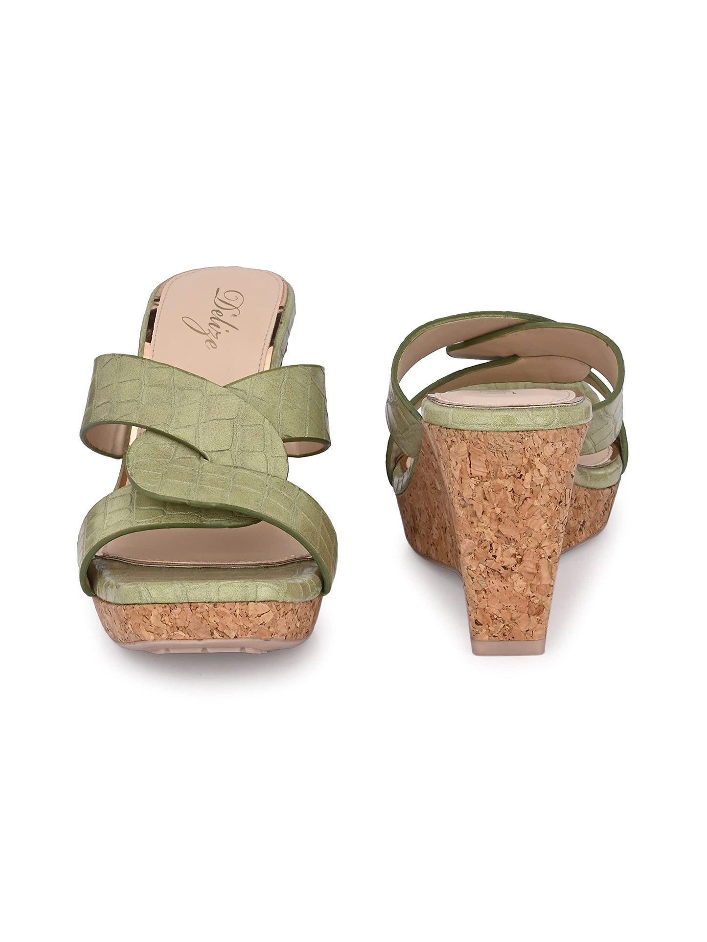 Delize Light - Vegan Leather Cross Strap Wedge Heel Sandals 2500 37 Green