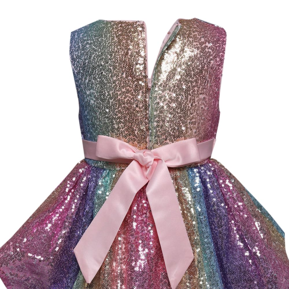 Hopscotch Girls Polyester Bow Applique Sleeveless Solid Party Dress & Outfit In Peach Color For Ages 5-6 Years