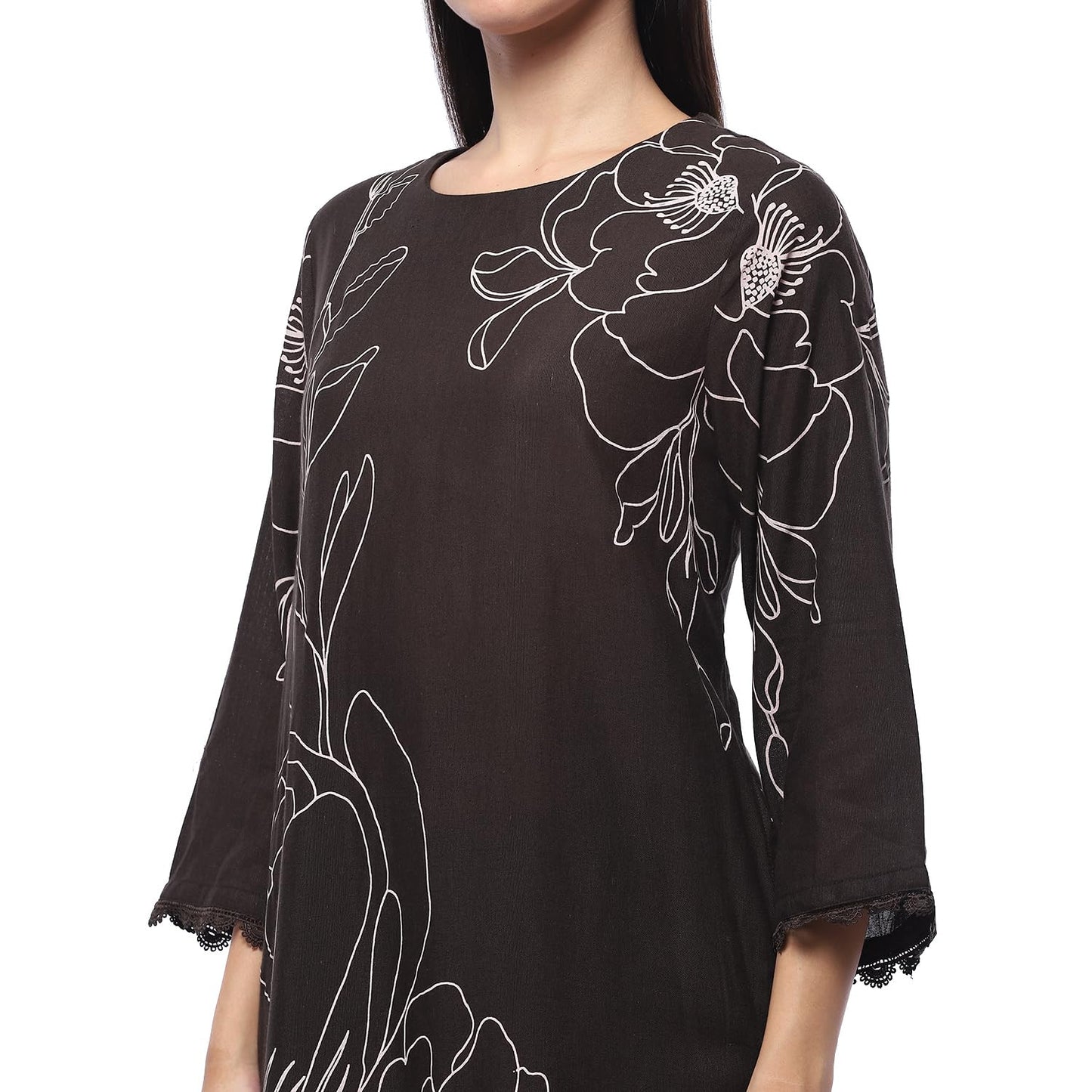 BIBA Women's Black Rayon Straight Set (2PCSET2755AW24BLK