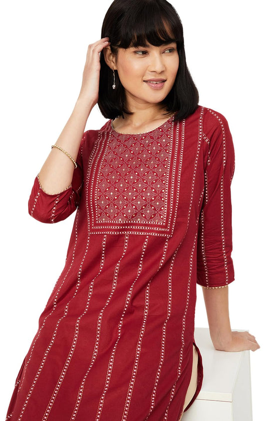 Max Women's Cotton Regular Kurta (PCPKFE24NAMAROON_Maroon