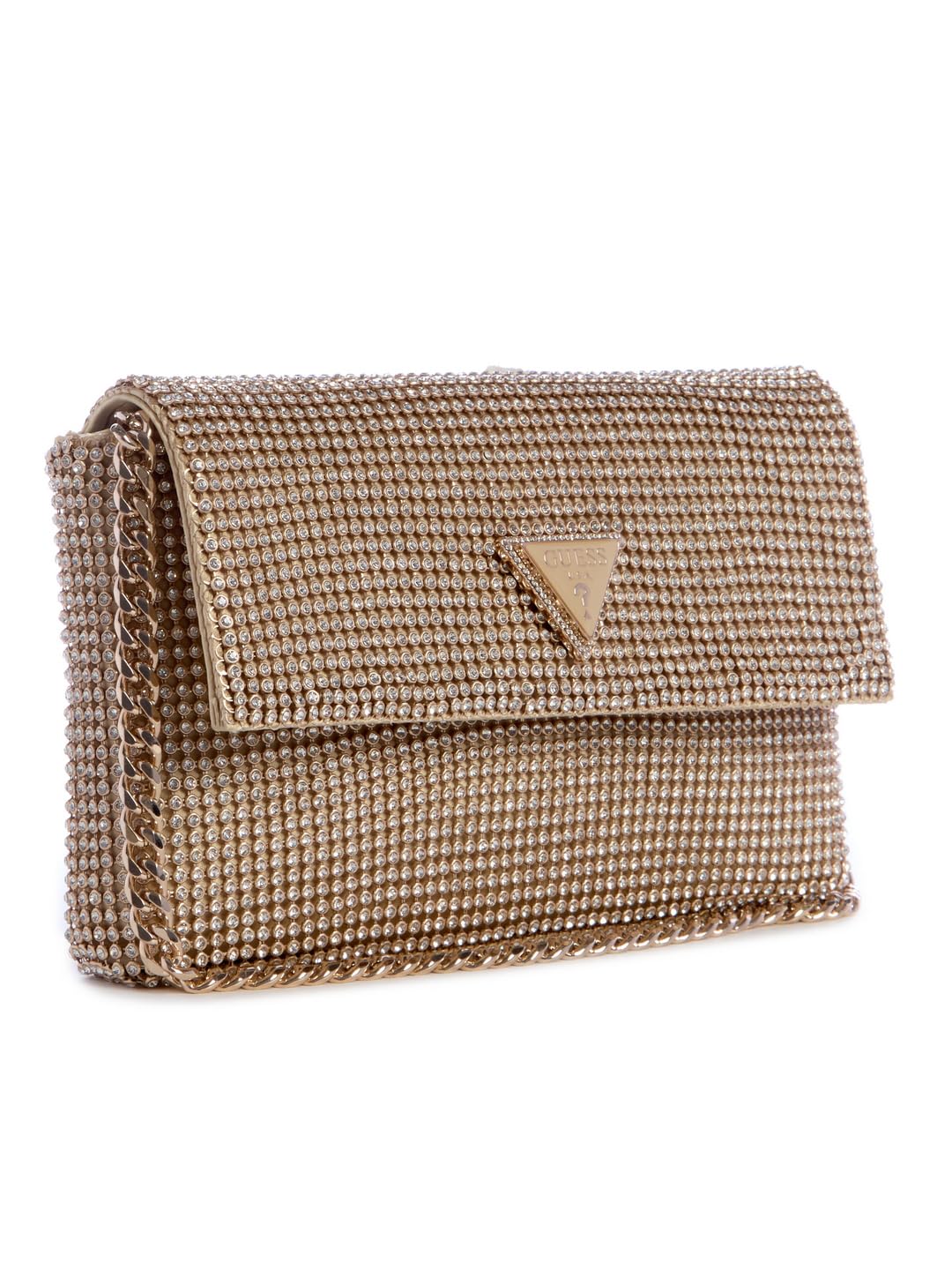 GUESS Gold Embellished Zalina Flap Clutch