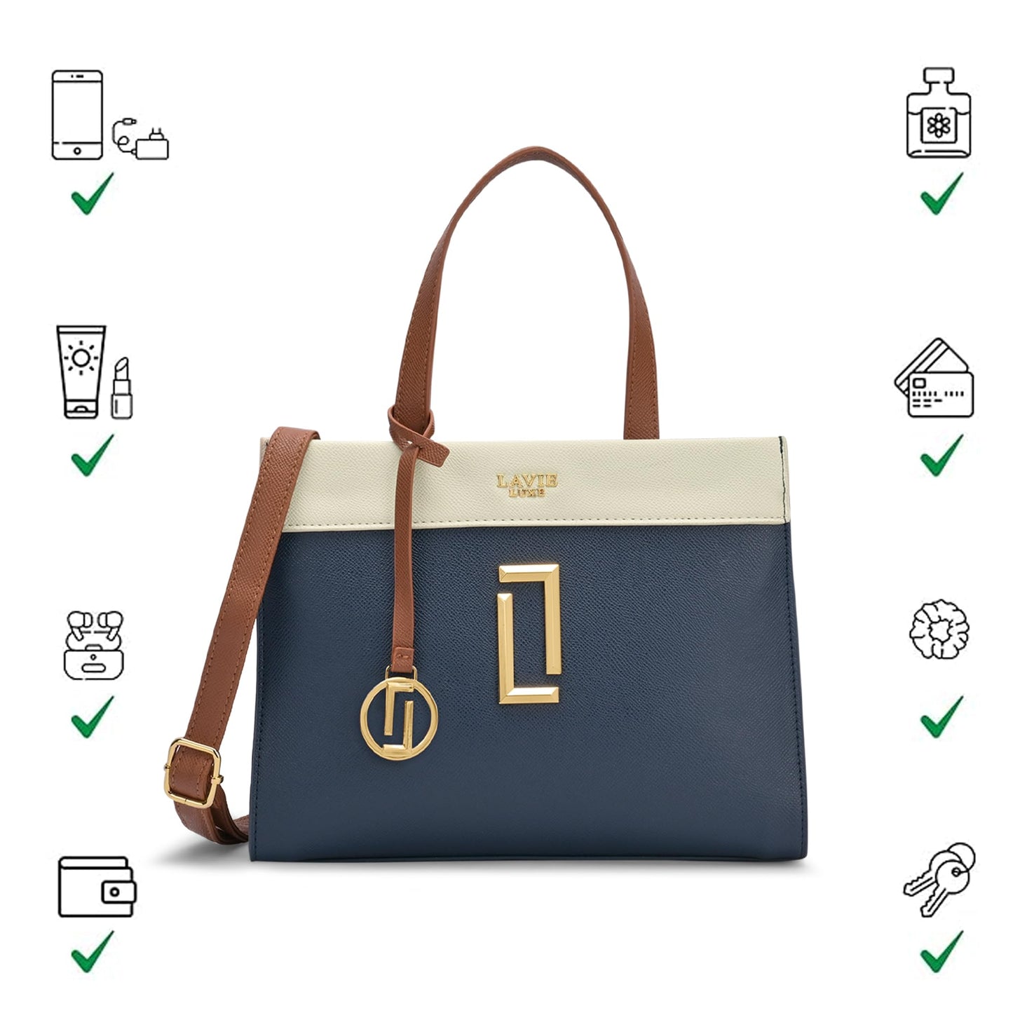 Lavie Luxe Women's Gehry Medium Solid Satchel Handbag for Women | Satchel Bag for Work | Ladies purse | Stylish Shoulder Bag | Ladies Gift