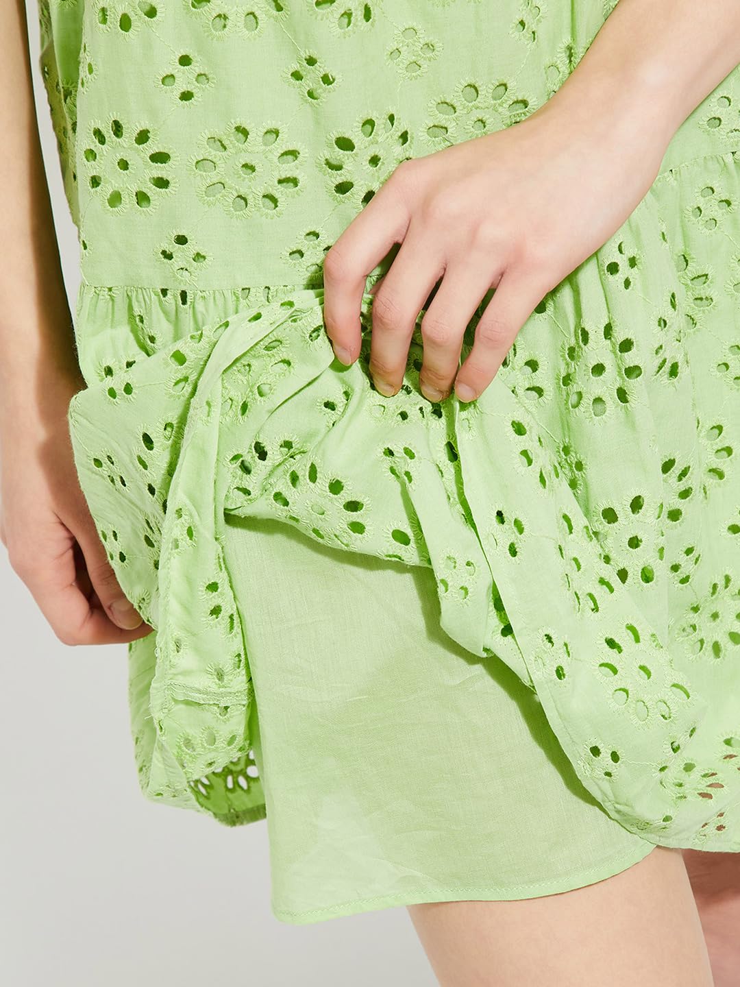 Max URB_N Women Schiffli Tiered Dress (Sage_XS)