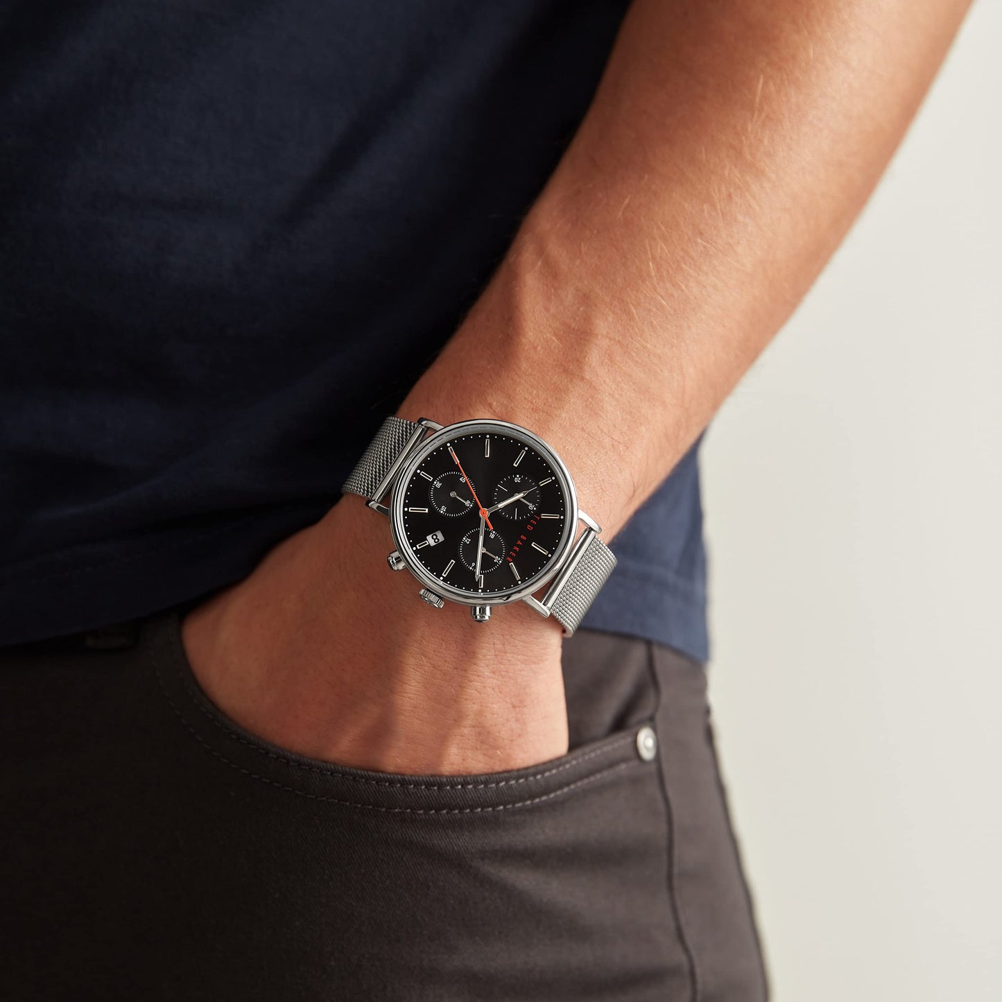 Ted Baker Mens 41 mm Mimosaa Chrono Black Dial Mesh Analogue Watch - BKPMMS119