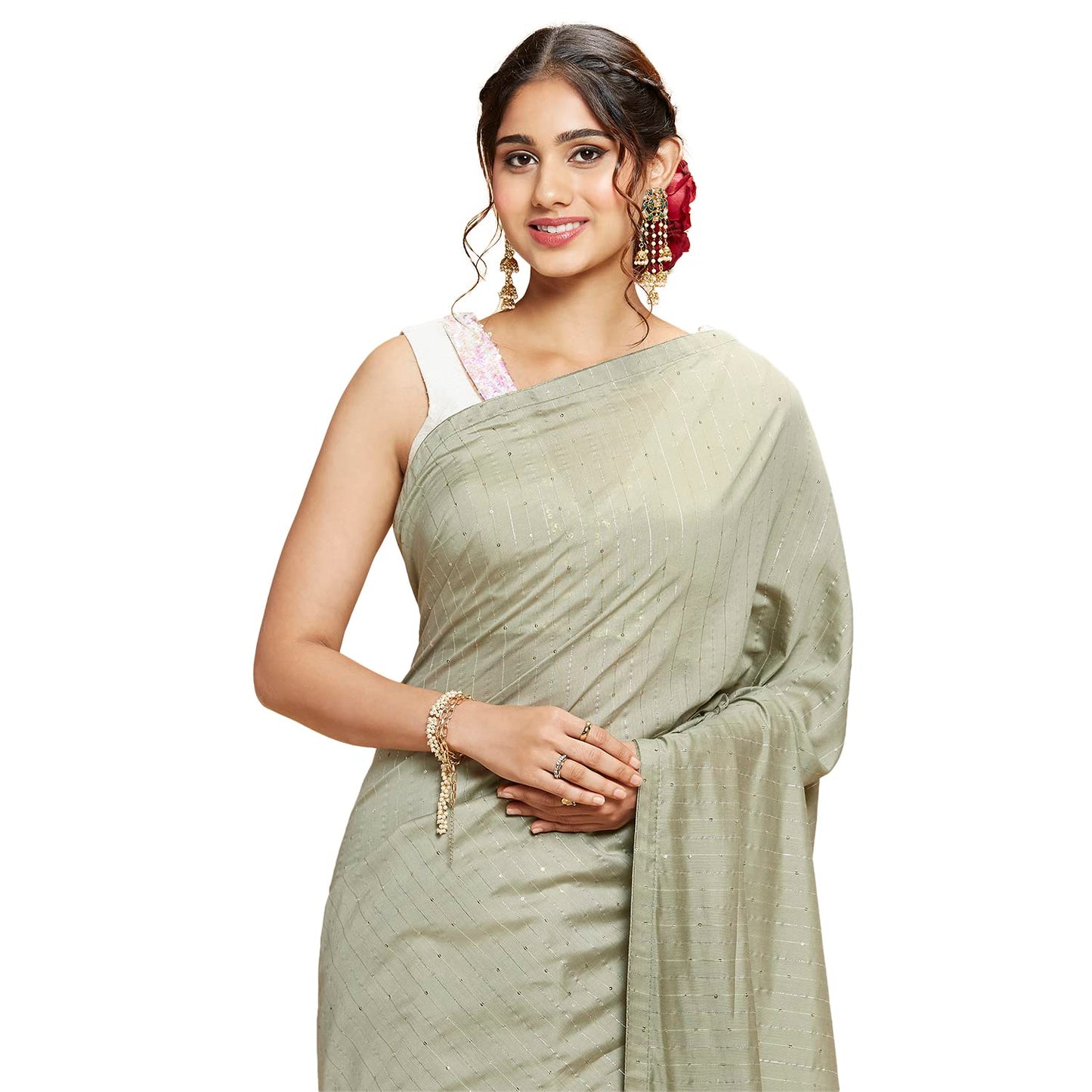 Navyasa Grey Liva Lite Pastel Embroidered Saree