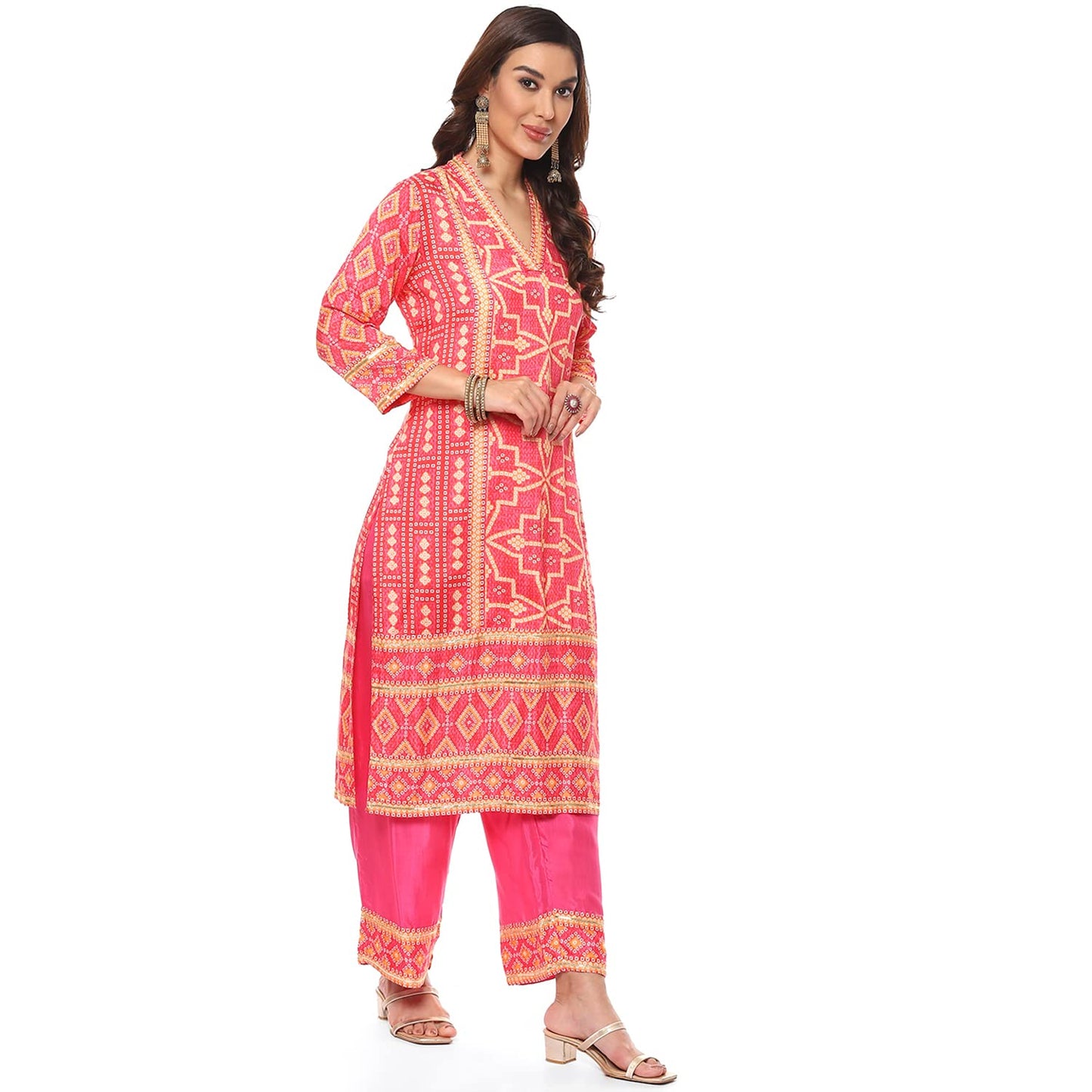 BIBA WOMEN PRINTED STRAIGHT SALWAR KURTA DUPATTA(SKDKNOTTING8288_FUCHSIA_32)