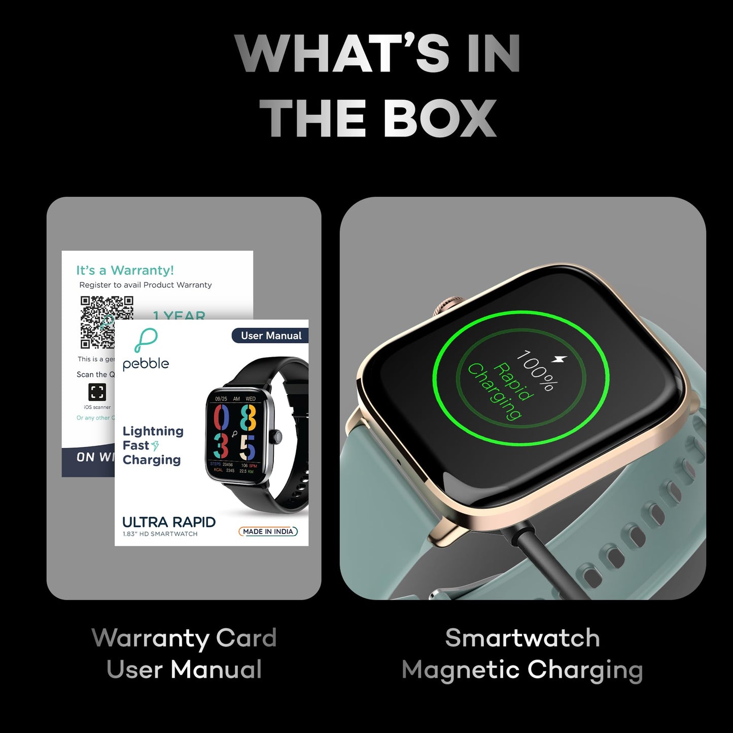 (Refurbished) Pebble Ultra Rapid 1.83" HD Display. India's First Fastest Charging, Premium Metal Built, Unisex Design Smartwatch (Blush Green)