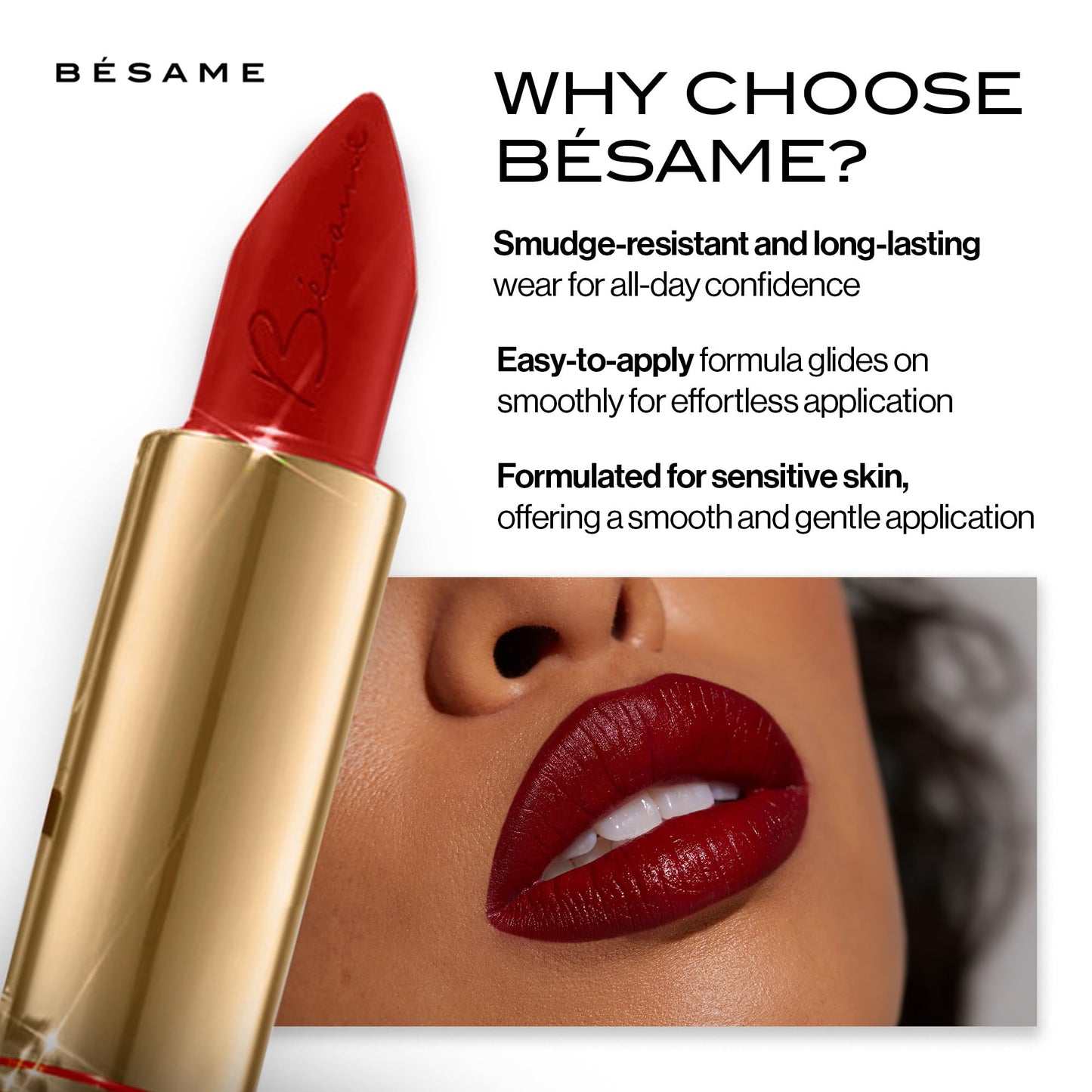 BÃƒ©same Cosmetics: Classic Color Lipstick - Vitamin-Enriched, Long-Wearing Satin Finish - Triple Pigmented - Feather Proof - Formulated for Sensitive Skin - Made in the USA