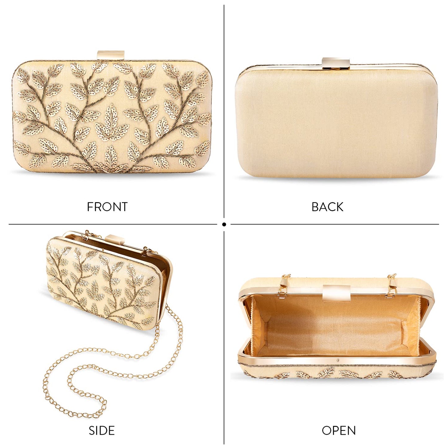 Peora Clutch Purses for Women Wedding Handmade Evening Handbags Party Bridal Clutch (C04G) Gold