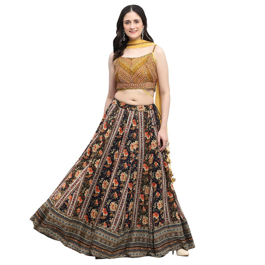 BIBA Women's Polyester Lehenga Sets (SKDBOLD9697AW24NVY_Navy_36)