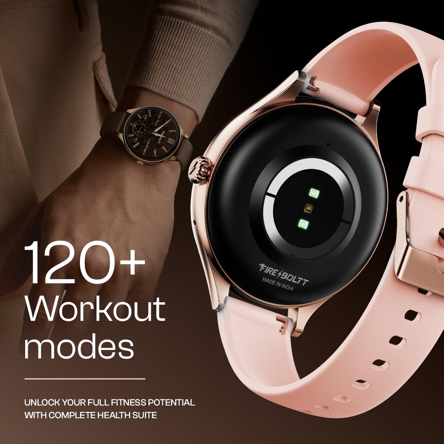 Fire-Boltt Phoenix Air Smart Watch 1.26” Round Display, Rotating Button, Wireless Charging, Ultra Lightweight Metal Body, Bluetooth Calling, Smartwatch with Silicone & Mesh Steel Straps Petal Pink