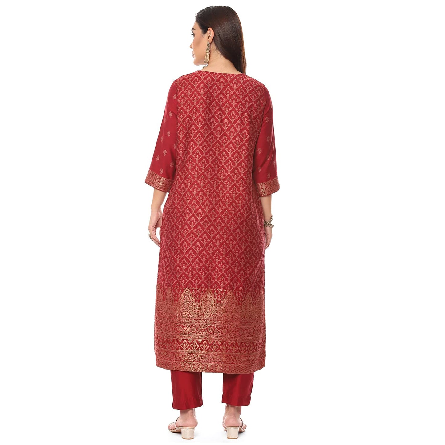 BIBA WOMEN YARNDYED NARROW SALWAR KURTA DUPATTA(SKDASSORTED8390_MAROON_38)