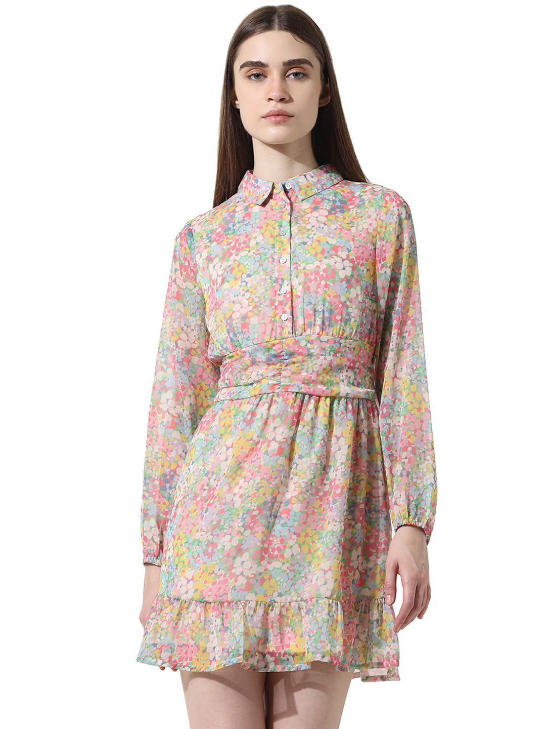 ONLY Women Printed Polyester Above Knee Multicolor Shirt Dress