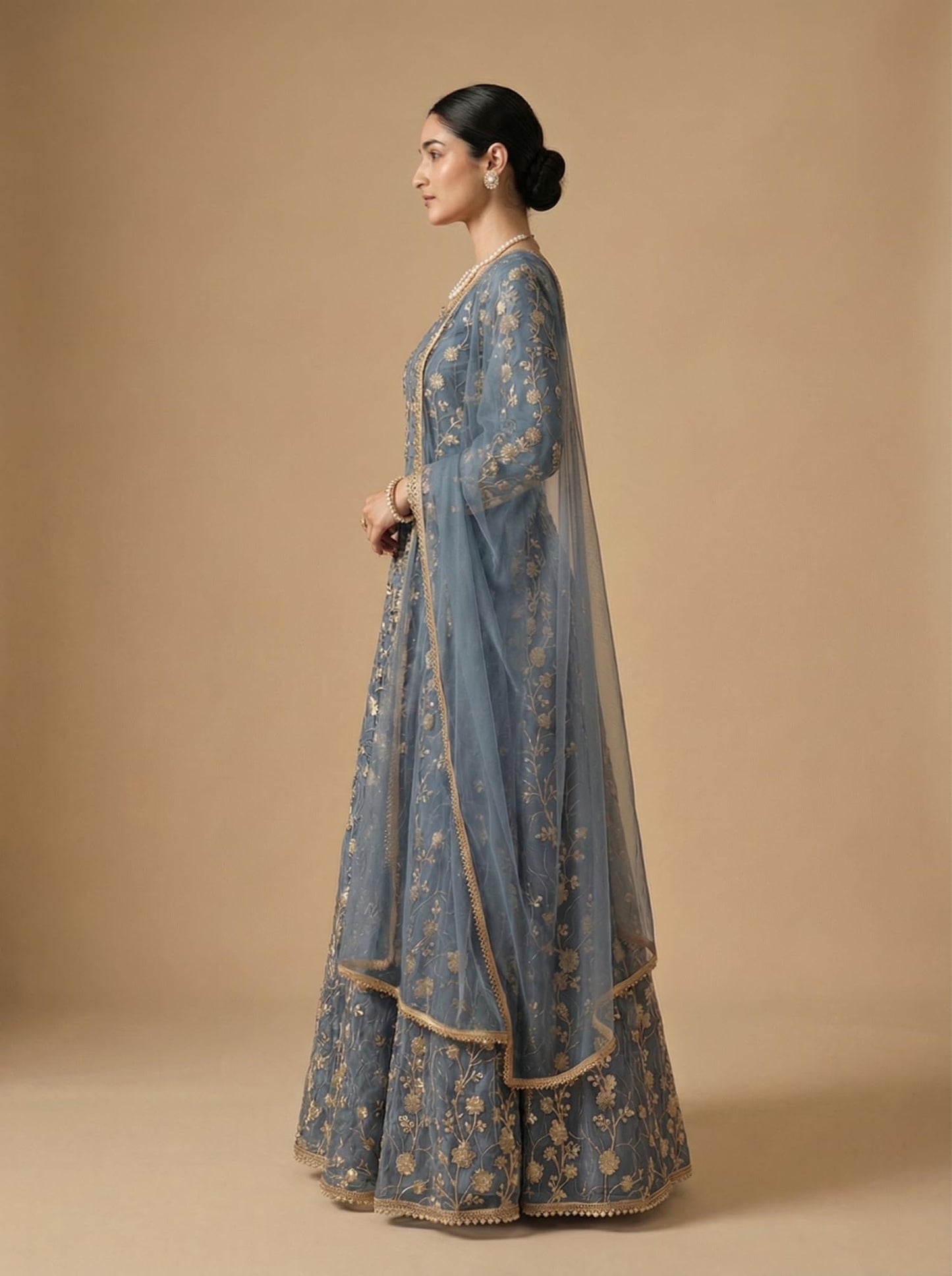 RUDRAPRAYAG Net And Santoon Embroidered Semi Stitched Ankle Length Anarkali Gown For Women