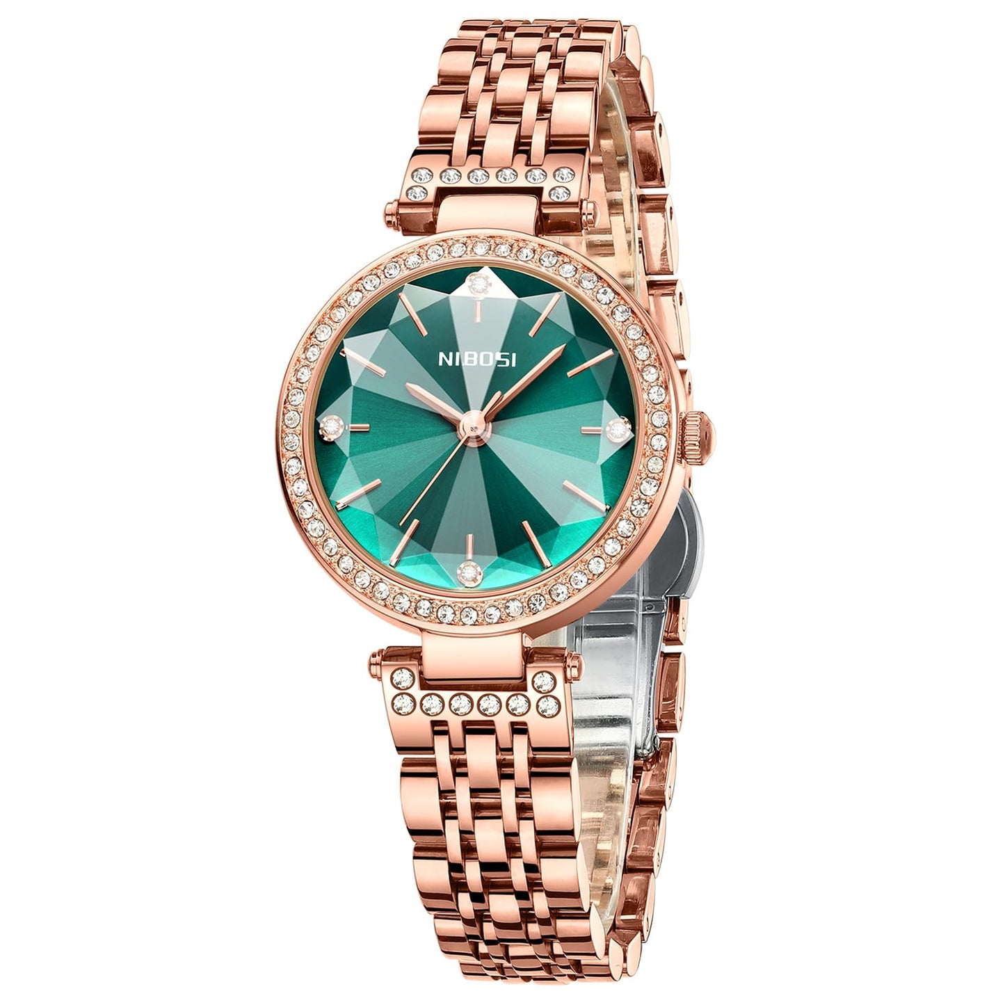 NIBOSI Women Stainless Steel Watches Analog Rose Gold Square Dial Women's Watch For Girls&Miss&Ladies Diamond Studded With Stylish Watches Waterproof, Band Color-Rose Gold