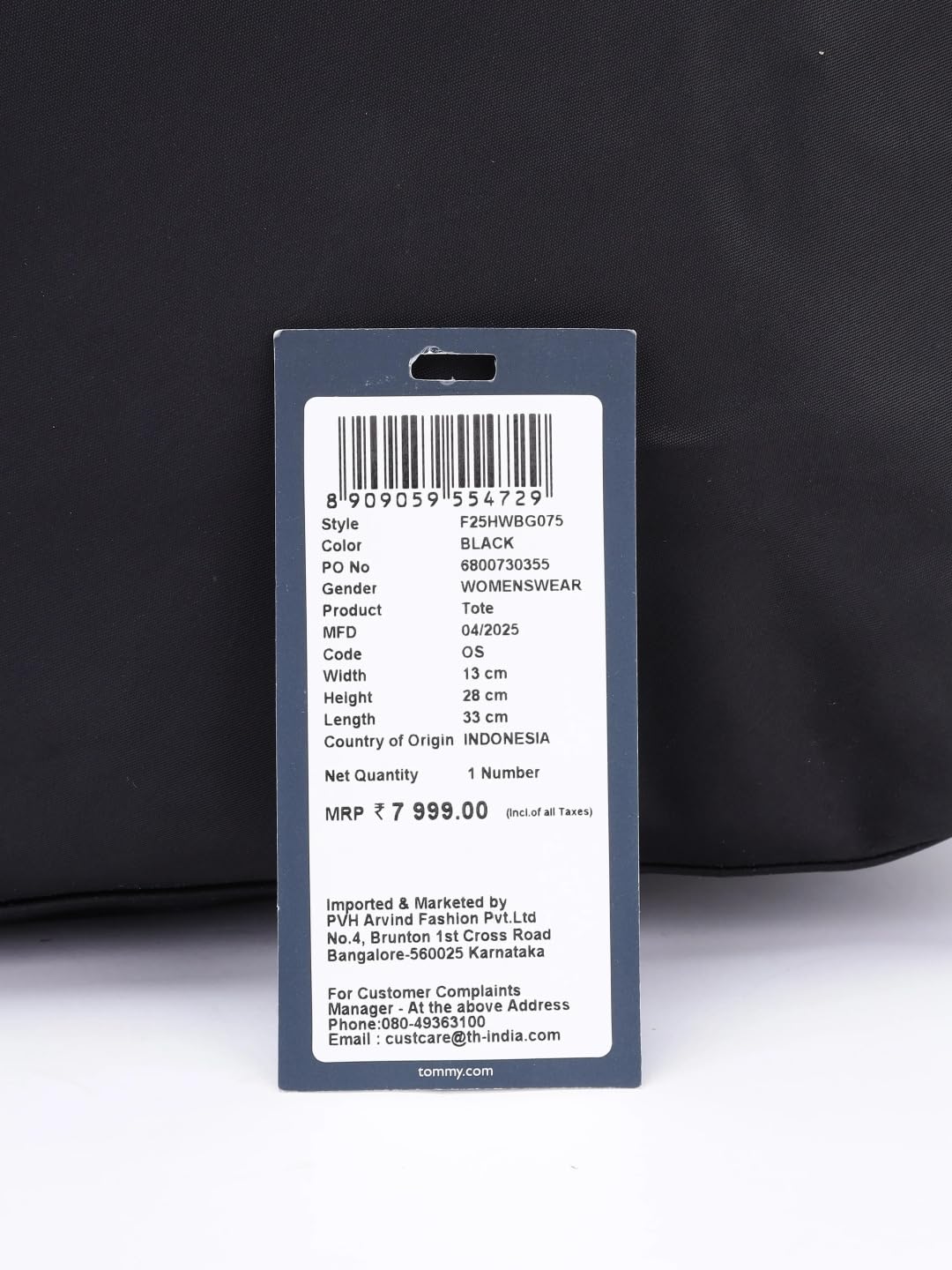 Tommy Hilfiger Solid Black Nylon Tote Bag