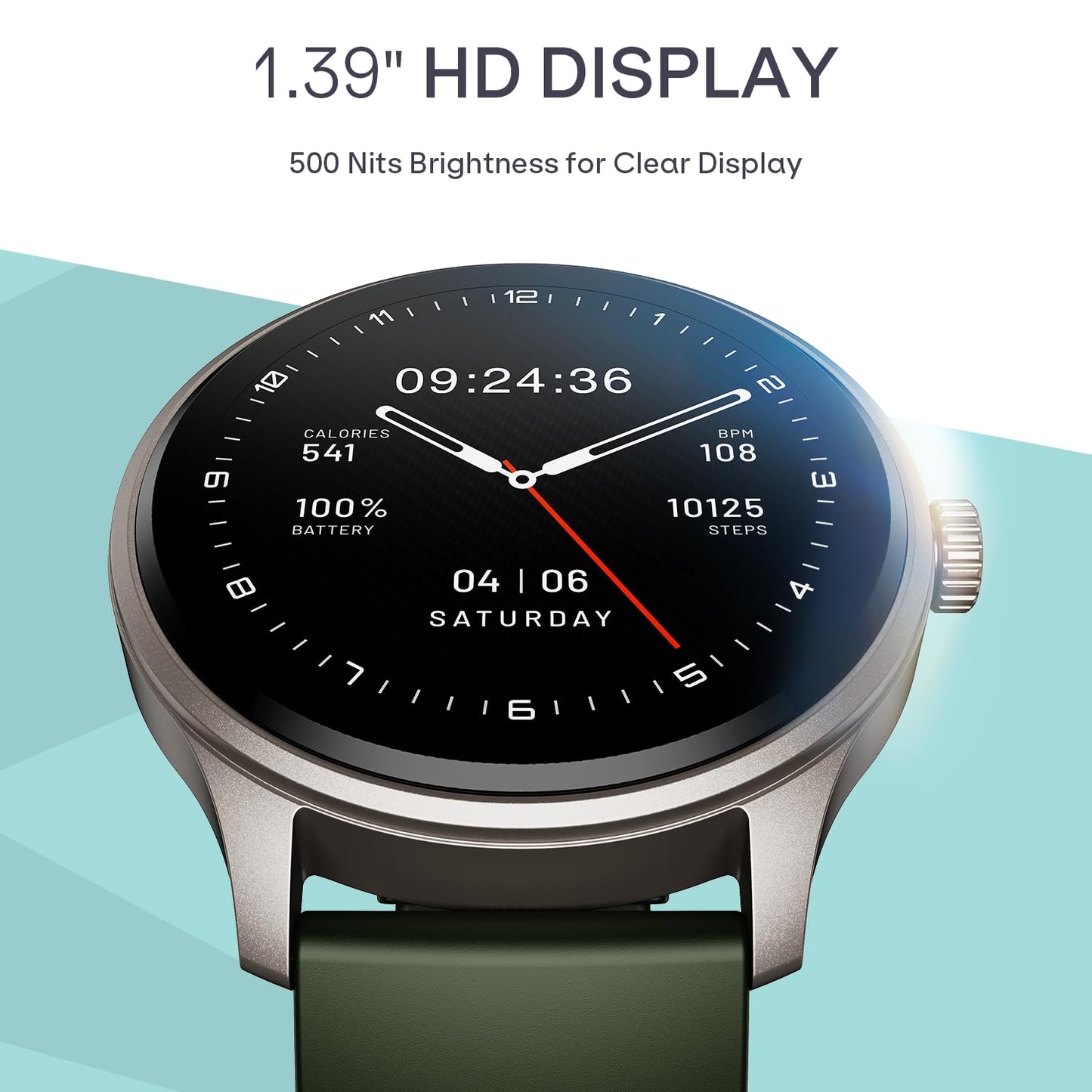 Boat Lunar Discovery Neo, 1.39" (3.5 cm) Round HD Display, Premium Metallic Finish, Animated Watchfaces, 100+ Sports Mode, Bluetooth Calling, Smart Watch for Men & Women (Olive Gold)