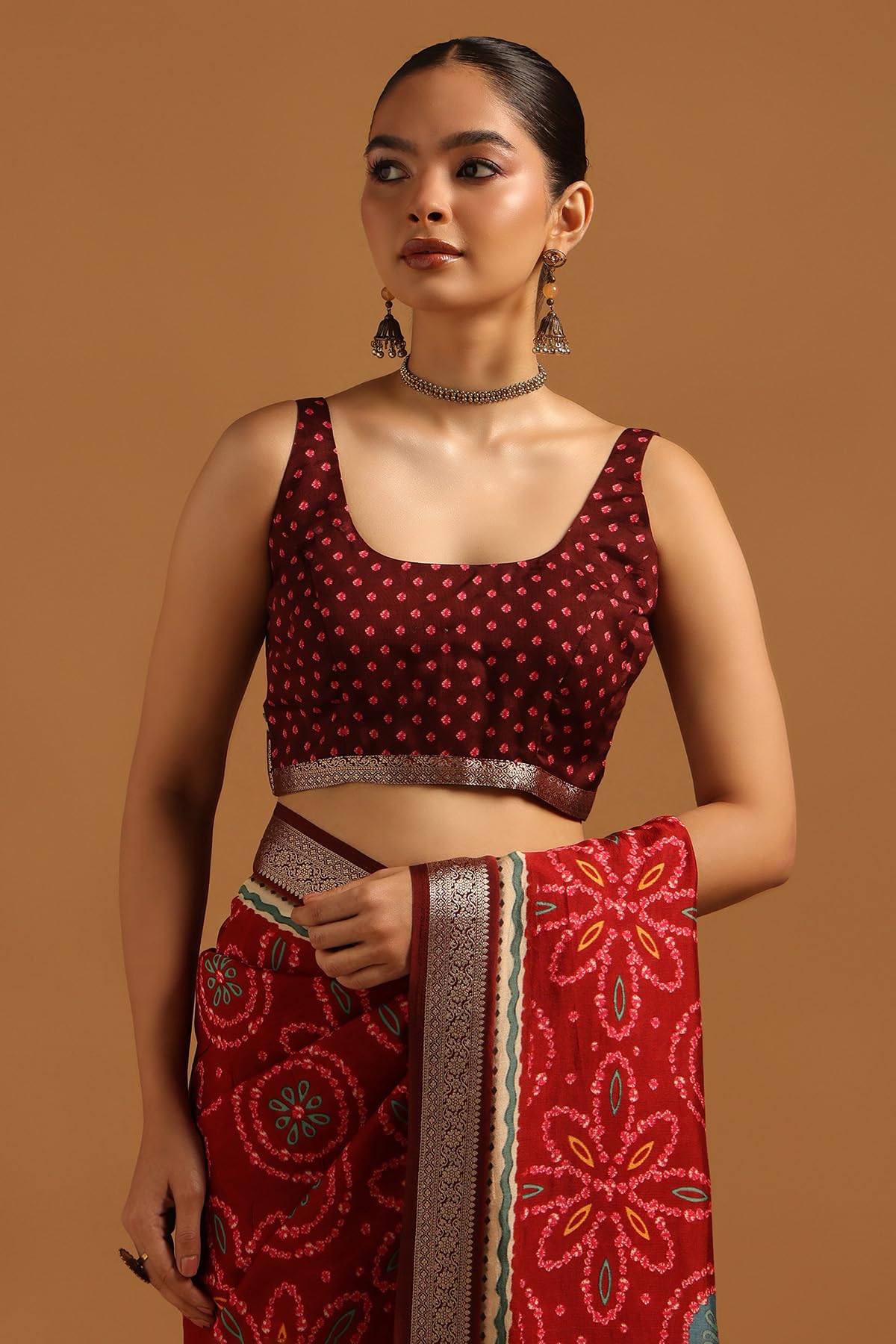 Soch Womens Maroon Poly Viscose Floral Saree