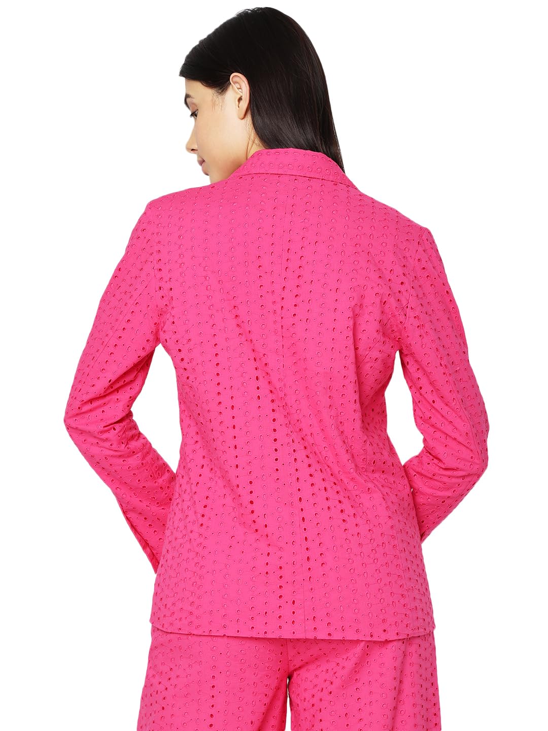 VERO MODA Women Self Design Pink Cotton Regular Fit Single Breasted Blazer