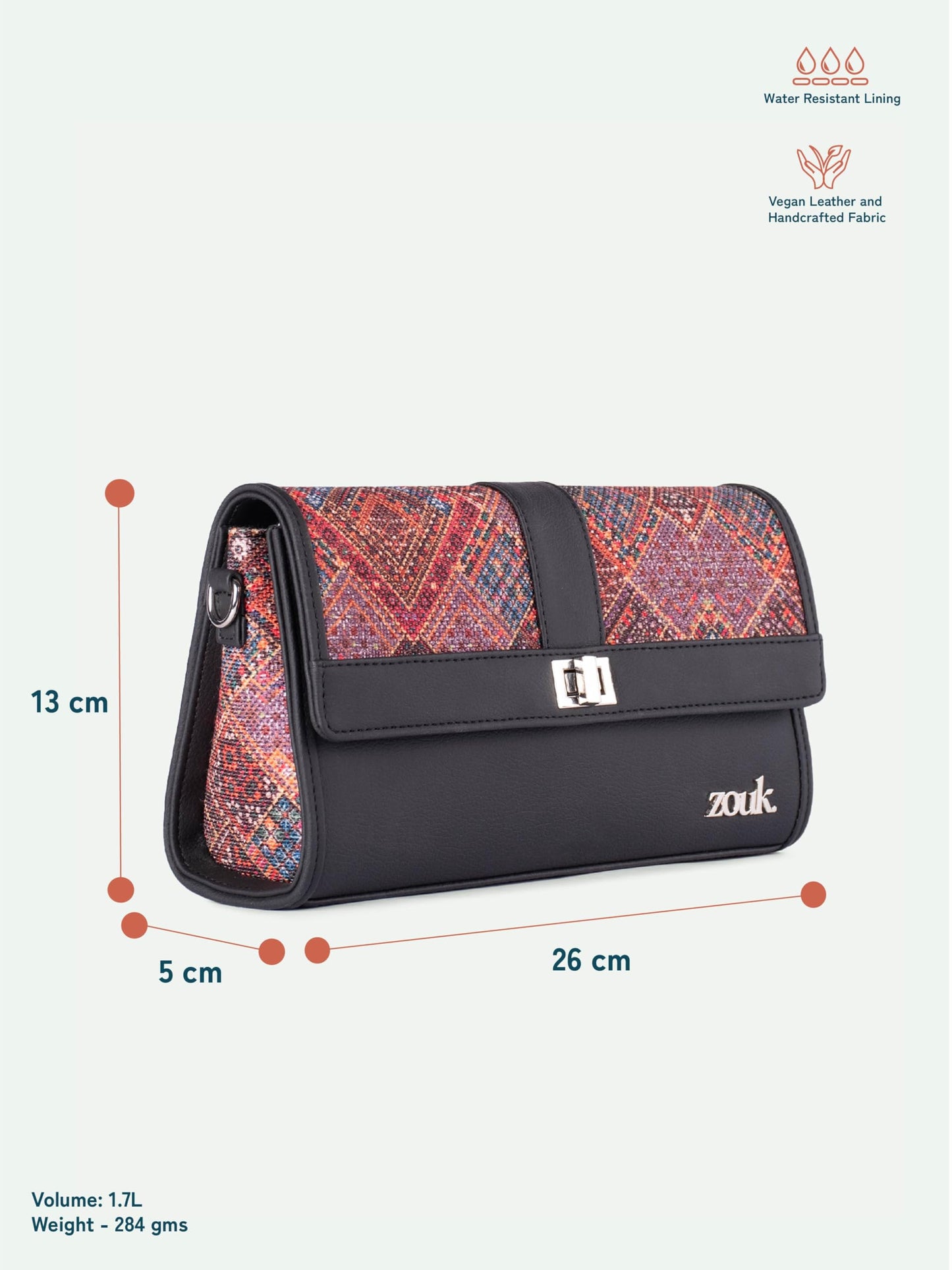 ZOUK Tarini Clutch - Bhuj Rabari | Chic & Elegant Vegan Leather Clutch for Women | Abstract