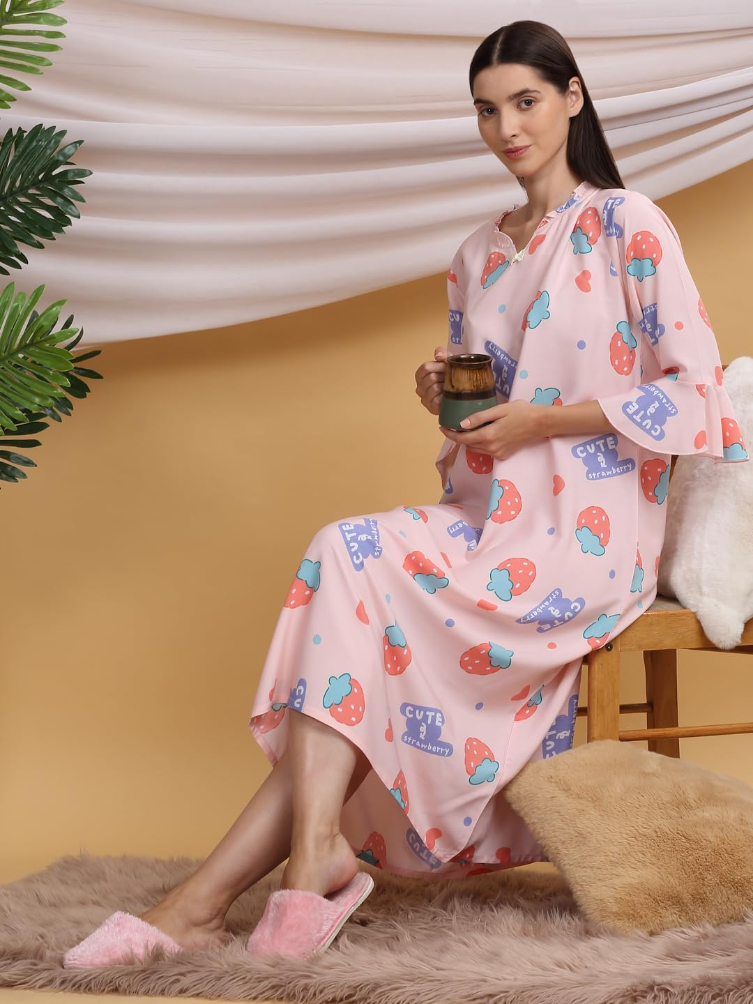 Sweet Dreams Women's Rayon Midi Casual Night Dress