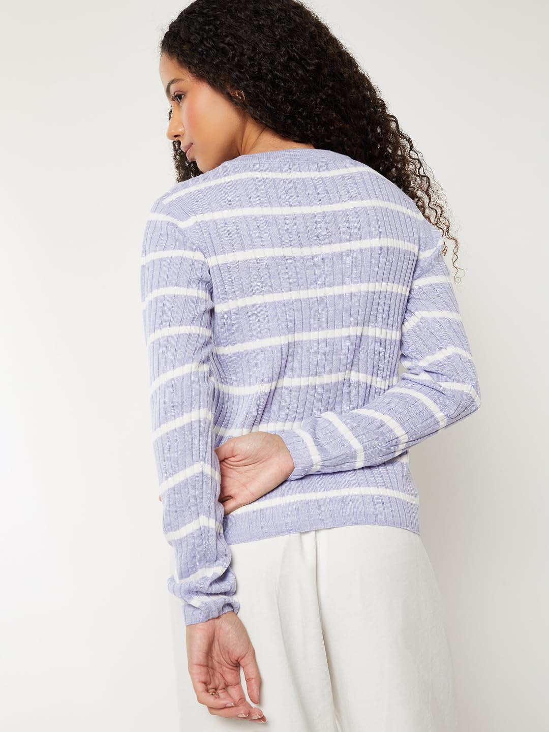 Max Women Striped Sweater (Blue_M)