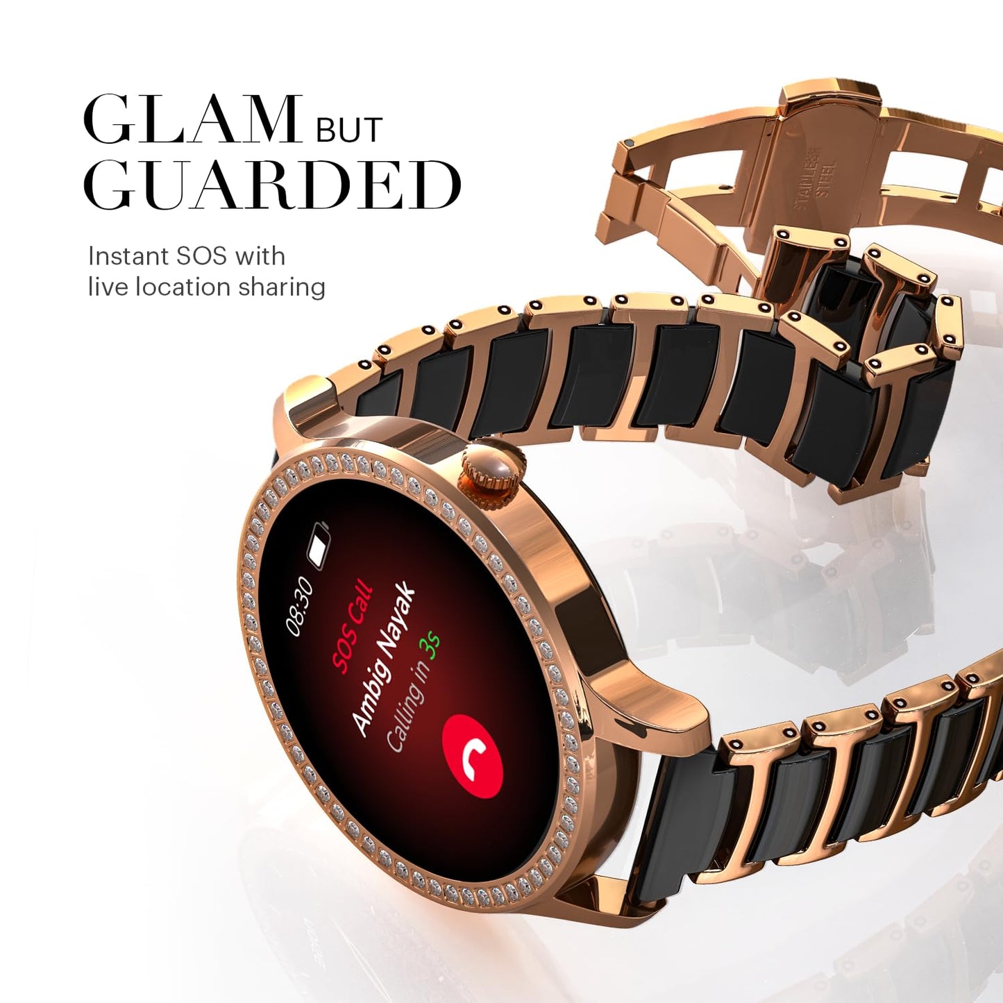 Noise Diva Araya Smartwatch for Women with AMOLED Display (850 Nits), 60 Precision-Set Crystals, Cycle Tracking, Skin Temperature, SOS with Live Location, 100+ Watch Faces - Iconic Rose Gold