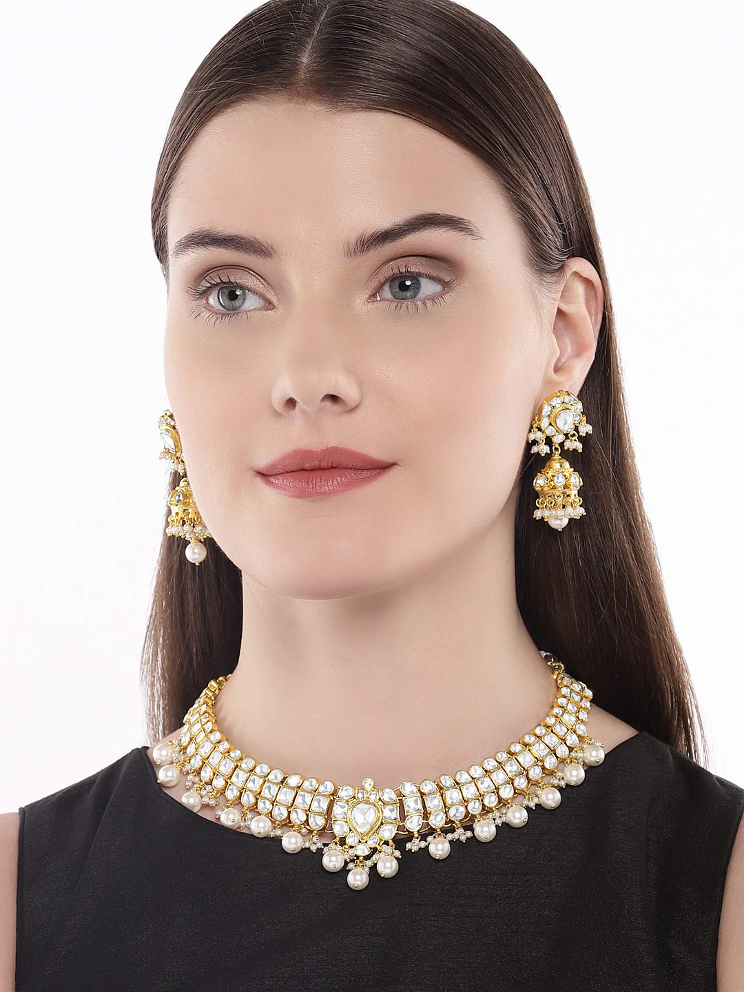 ACCESSHER Traditional Gold Plated Premium Pachi Kundan and Pearls Embedded Statement Bridal Jewellery Set for Women and Girls Pack of 1