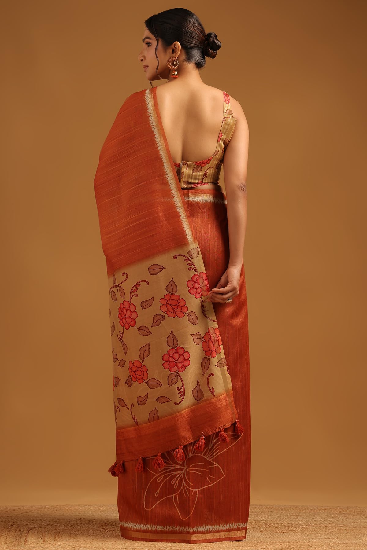 Soch Womens Rust Tussar Floral Saree