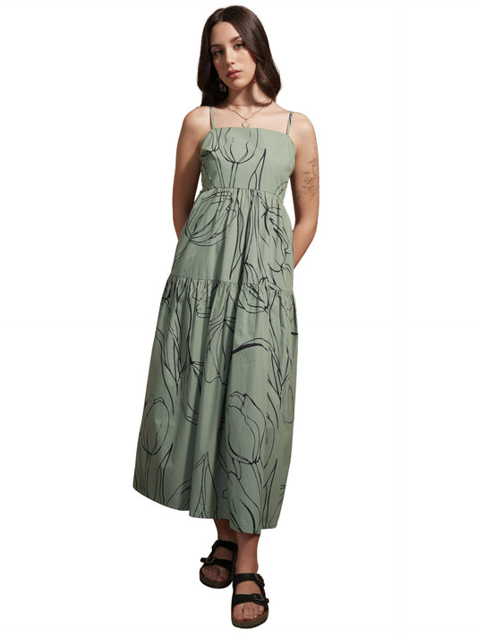 Vishudh Women's Cotton Maxi Dress (VVa1000071_Green