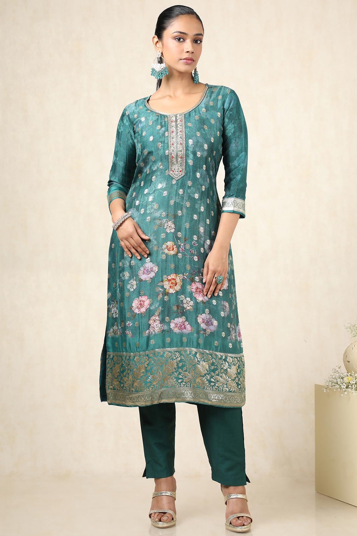 Soch Women's Brocade Salwar Suit Set (EWS5CD21720_Teal