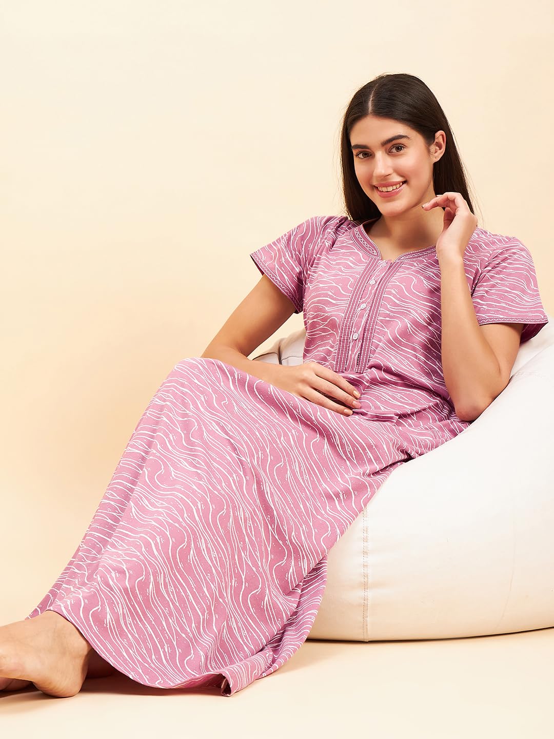 Sweet Dreams Women's Cotton Maxi Casual Nightgown (OCW-3461 Rose XL)