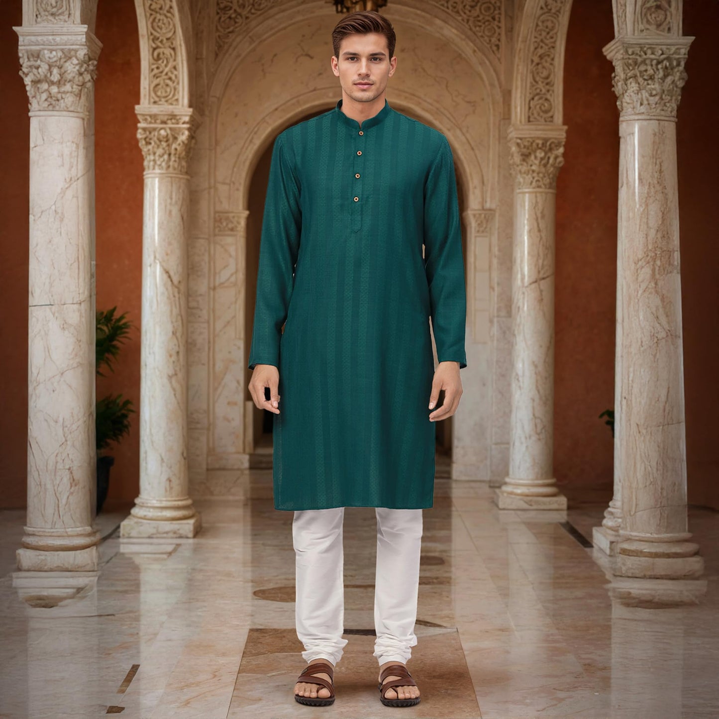 Raymond Ethnix Mens Dark Green Kurta Only