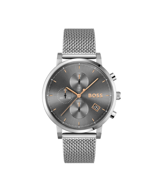 BOSS Hugo Stainless Steel Analog Grey Dial Men Watch-1513807, Silver Band