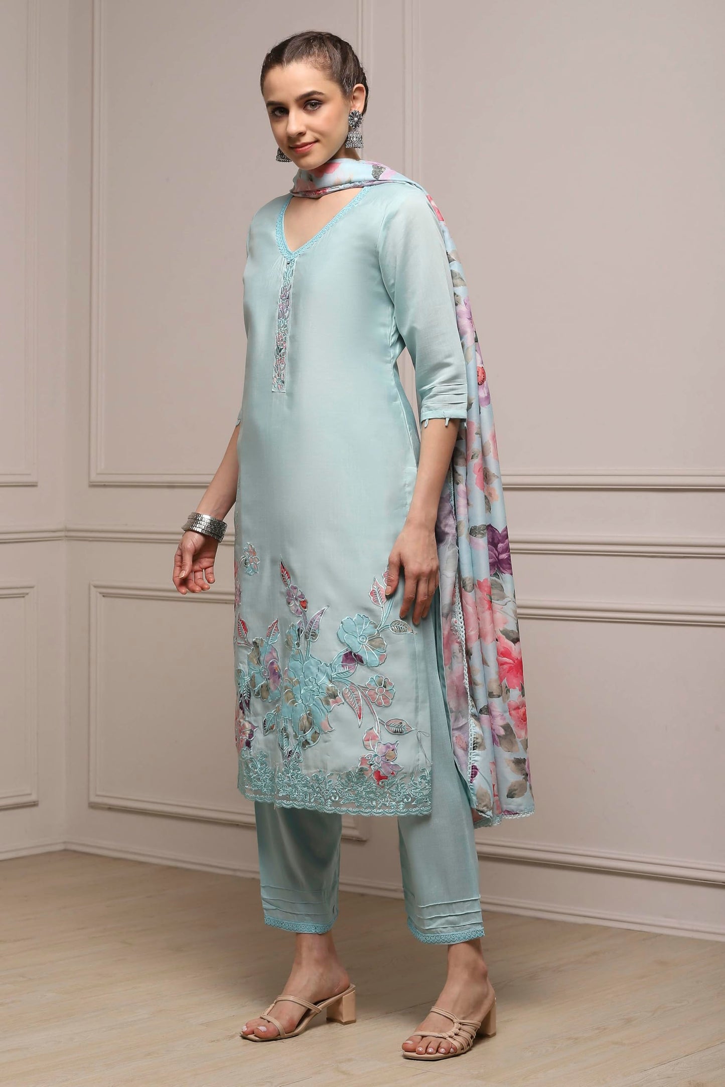 Biba Women Blue Modal Digital Print Unstitched Suit Set_FREE SIZE