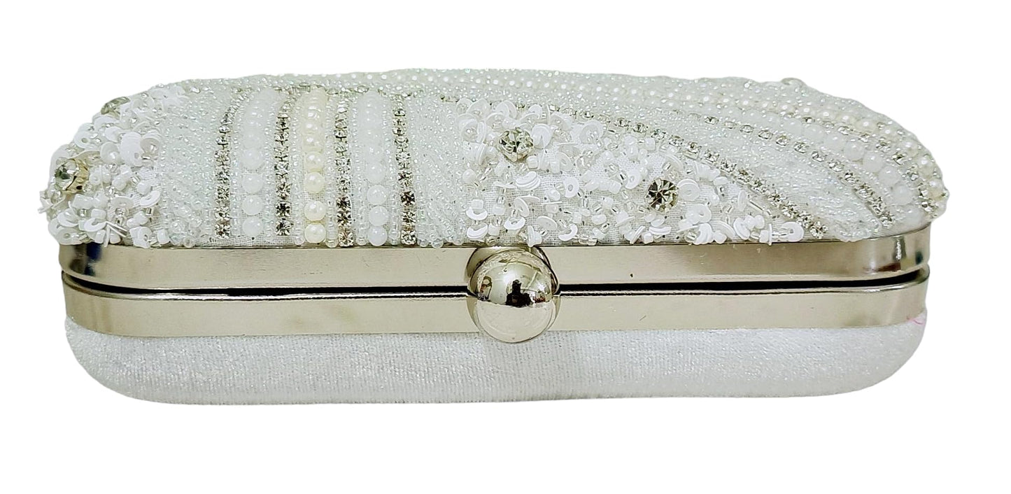 DUCHESS Women's Girl's Pearl Beaded Box Clutch for Wedding (Silver)
