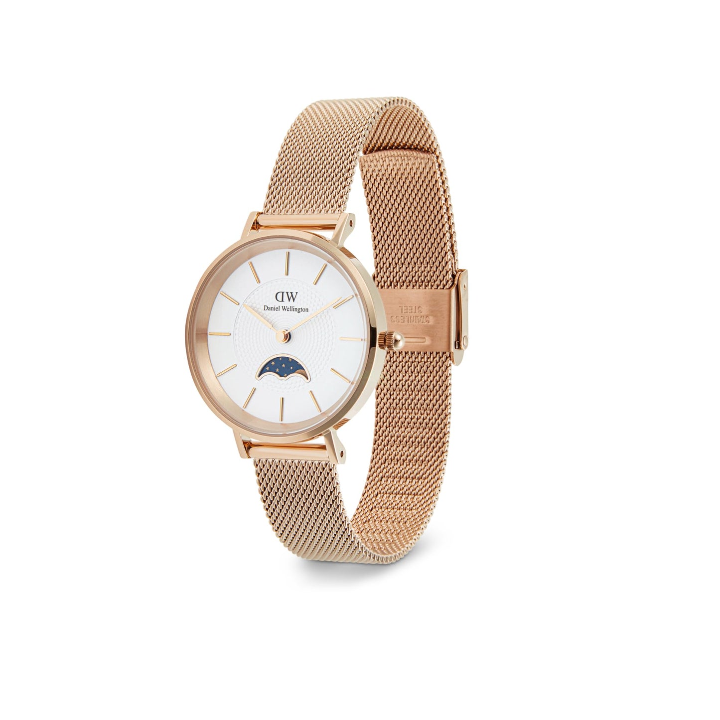 Daniel Wellington Petite Analog Watch for Women with White Round Dial & Rose Gold Stainless Steel Bracelet Band Water Resistant Women's Wrist Watches - DW00100773K