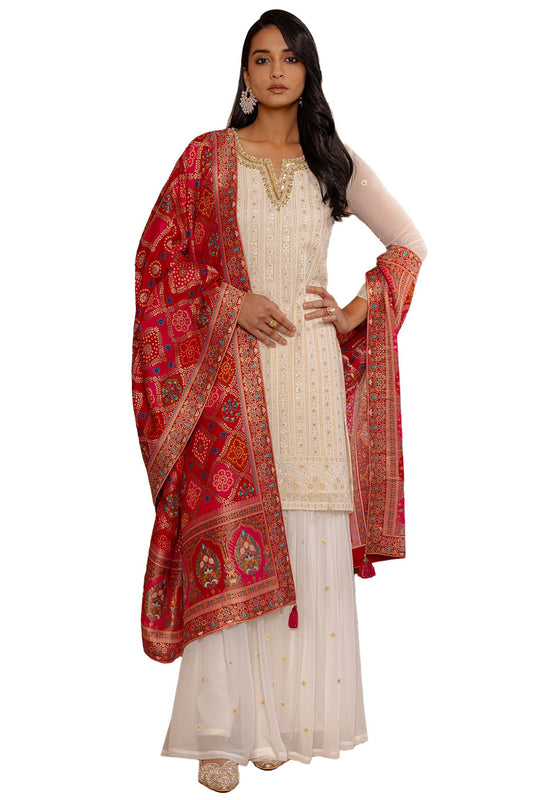 Soch Womens Off White Georgette Embroidered Suit Set With Beads And With Stones