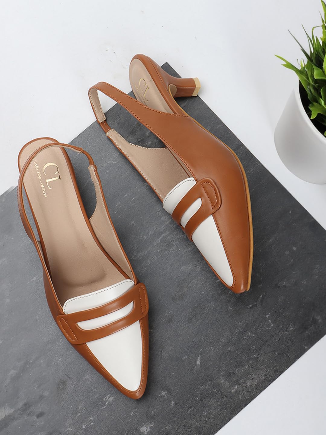 Carlton London Women Tan Stylish Backstap Sandal with Kitten Heels, Pointed Toe for Casual Wear (38)