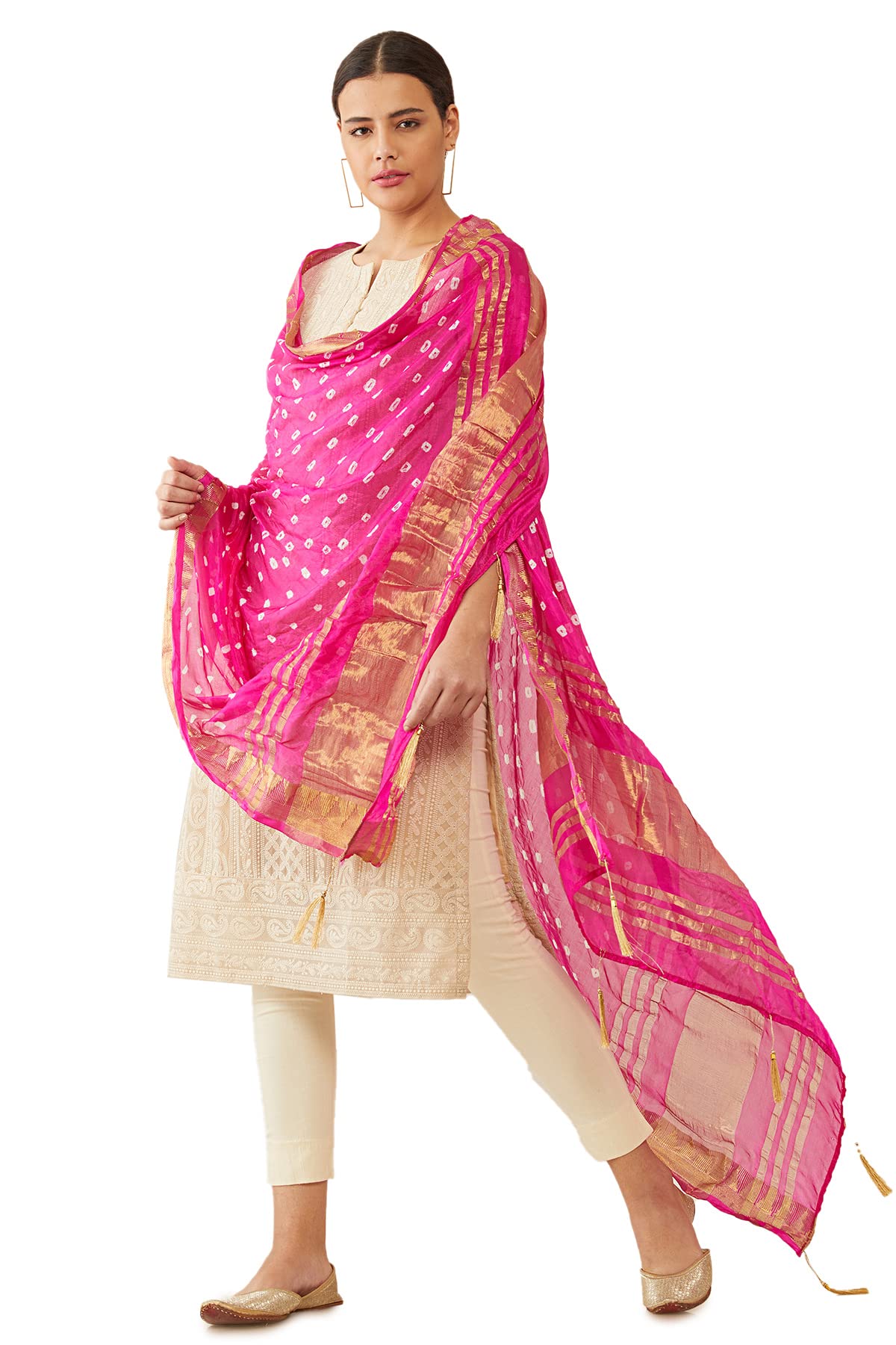 Soch Women Pink Polka Dot Dupatta