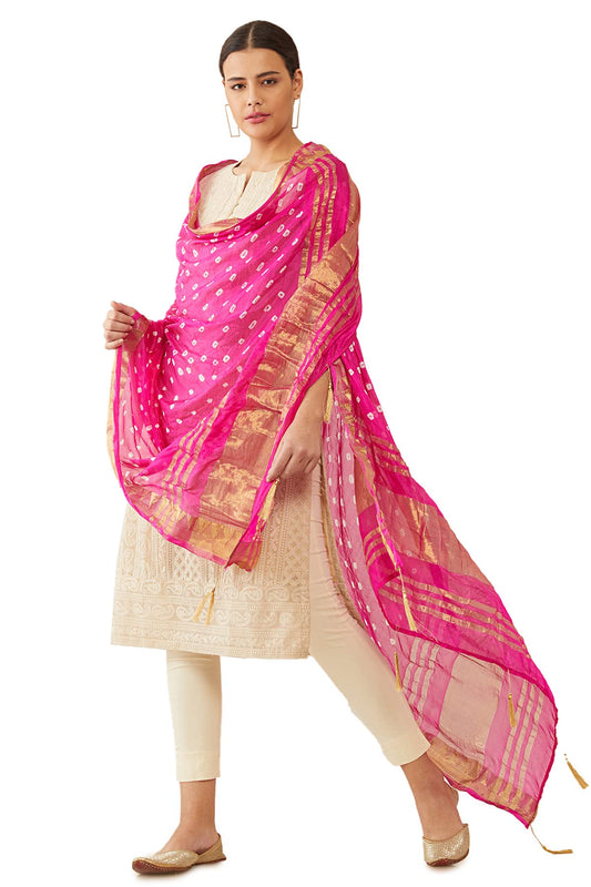 Soch Women Pink Polka Dot Dupatta