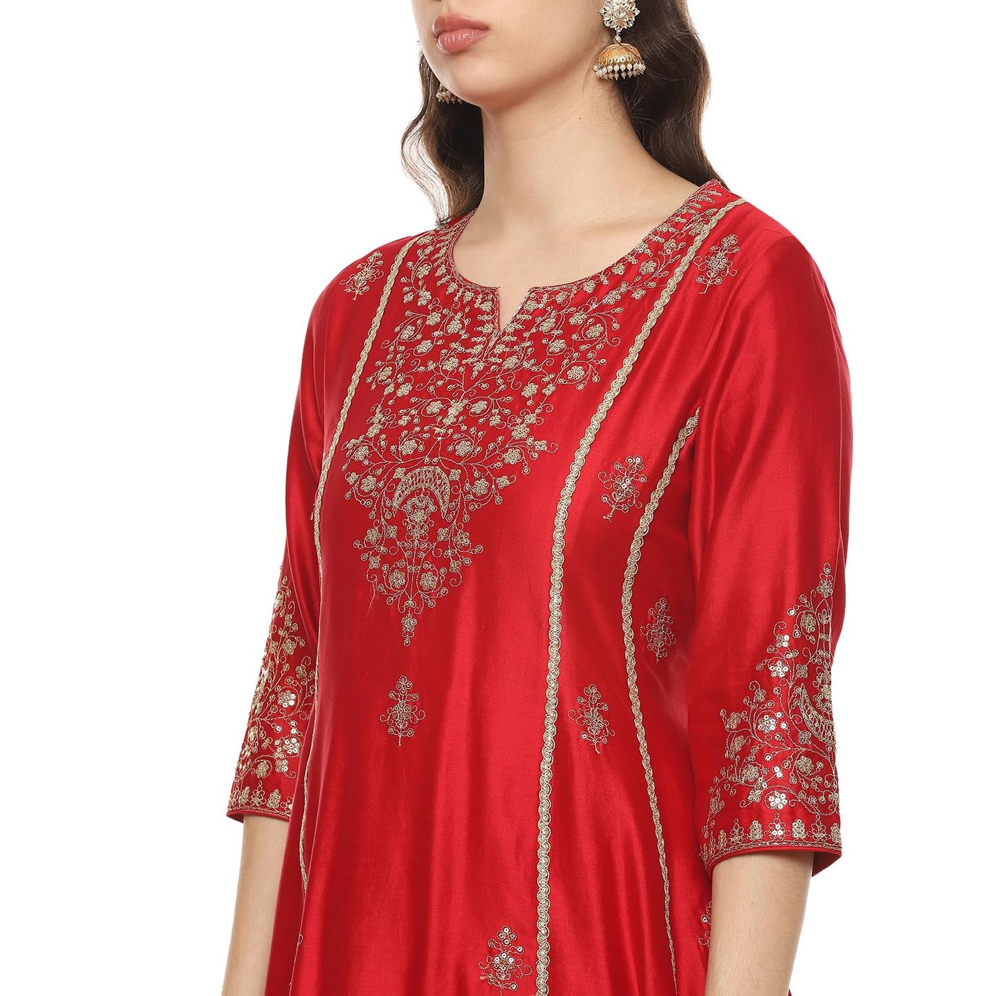 BIBA Women EMBROIDRED Kalidar SALWAR KURTA DUPATTA(SKDKINARI8926_RED_36)